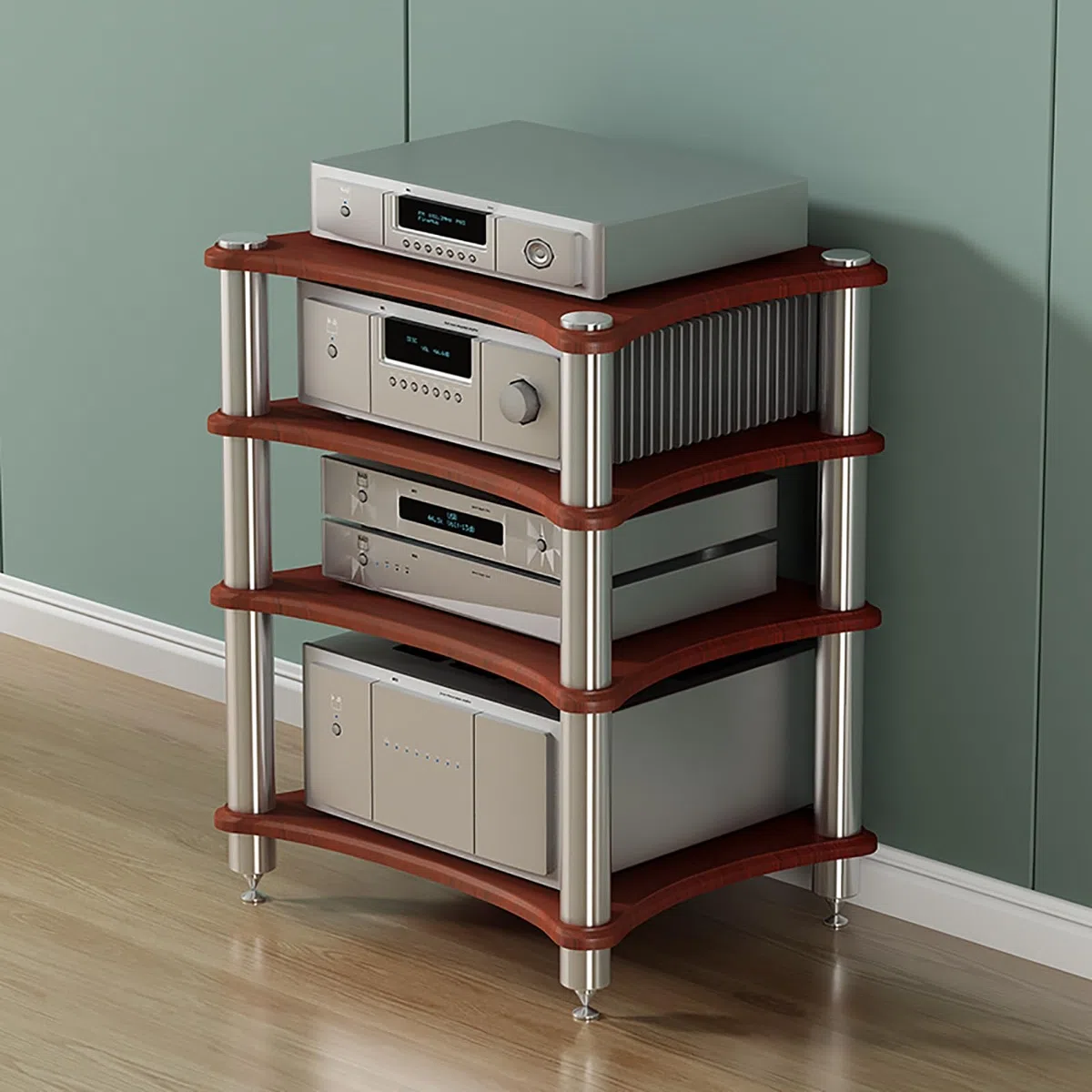 Nero Supporto per Giradischi Mobile DVD,Hifi AV Media Stand,Rack Audio Mobile,con Portaoggetti,Audio AV Tower Media Stand,Adatto per Lettori DVD/Console di Gioco/Accessori TV.(Walnut,48x60x85cm)