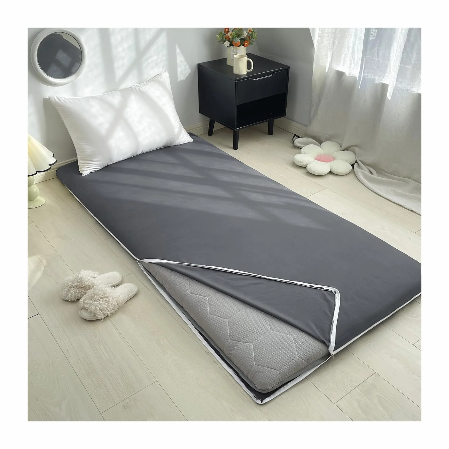 Rimovibile Fodera Materasso Giapponese da Pavimento, Giapponese Copertura Materasso con Cerniera, Cotone Coprimaterasso Futon da Pavimento, Copertura per Tatami Lavabile,A,150x200cm/59x79in