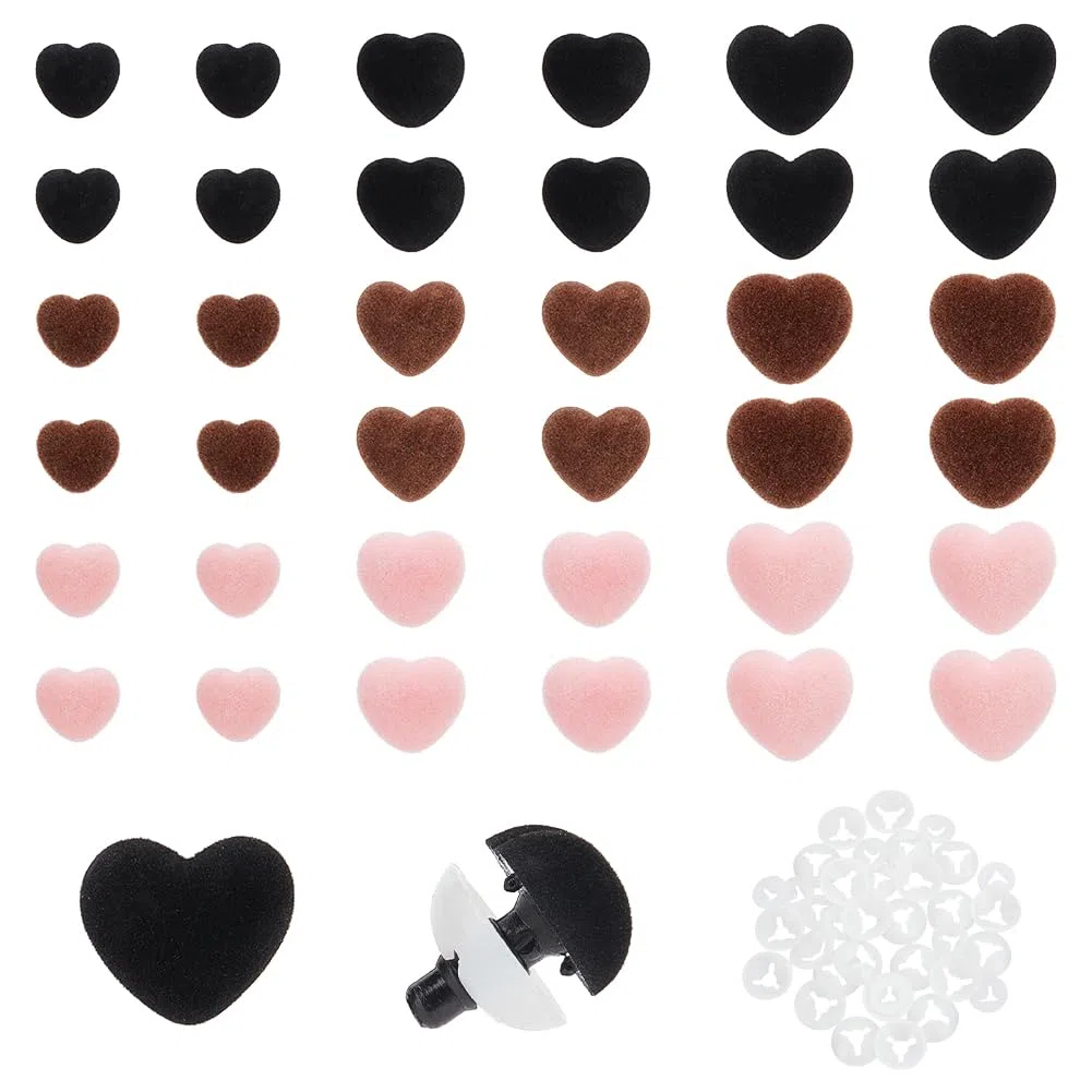 PH PandaHall 36pz Nasi di Sicurezza Floccati 3 Misure Nasi A Cuore Nasi Artigianali Nasi Amigurumi Nasi di Animali di Peluche in Velluto con Rondelle per Burattini di Orso Animali di Peluche