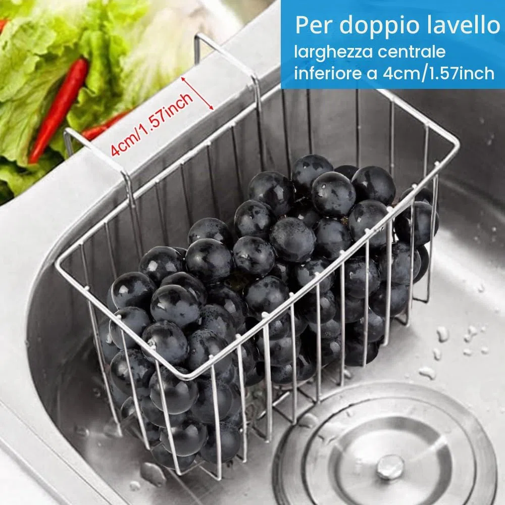 ADERTOS Porta Spugne da Cucina In Acciaio Inox 304, Portaspugne per Lavello Cucina da Appendere, Organizer per Lavello Cucina per Spugne, Spazzole, 7,67 * 3,54 * 4,53 Pollici