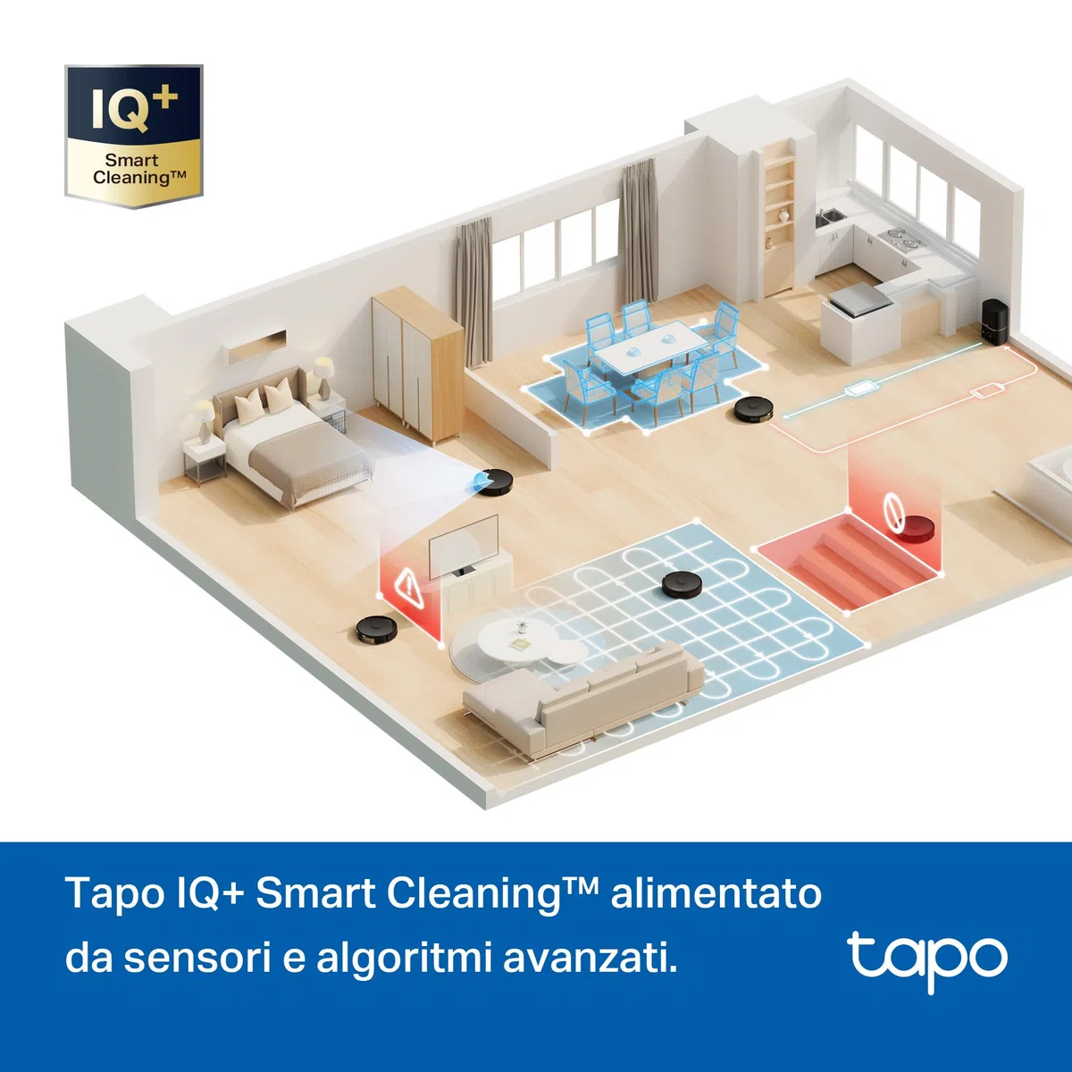 Tapo RV30 Max Plus Robot Aspirapolvere Lavapavimenti con Mappatura 5300Pa, Svuotamento Automatico Polvere 3L, Doppia Navigazione LiDAR +IMU, Zone No-Go e Muri Virtuali, Controllo APP&Alexa&Google