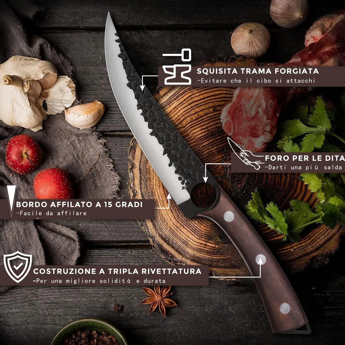 Purple Dragon Coltello per disossare filetti forgiato a mano Coltello professionale da macellaio Coltello da cucina in acciaio al carbonio pieno di seta per disossare carne pesce con scatola regalo
