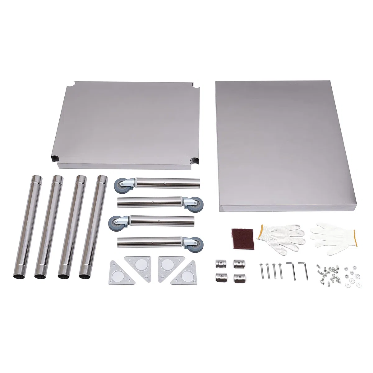 OUKANING Carrello da portata in acciaio inox, 2 piani, tavolo da lavoro, cucina in acciaio inox, con ruote, per uso domestico/commerciale, capacità di carico 300 kg, tubo rotondo 5 cm (dimensioni: 76