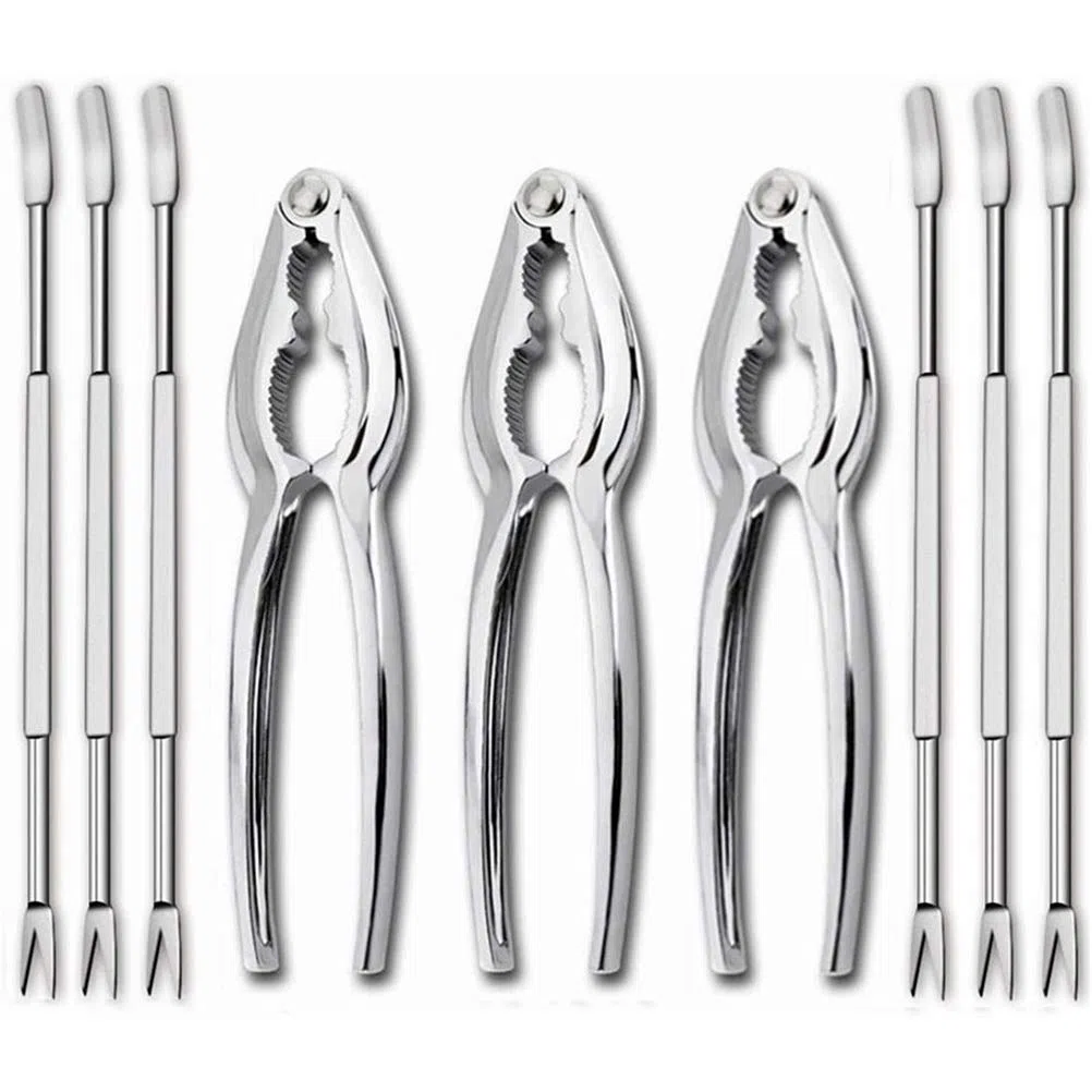 Wakects 9 Utensili per Frutti di Mare, Set di Forchette per Sgusciare Granchio con Manico Ergonomico per Feste in, Ristorante, Apri Gambe per Crostacei in Acciaio Inossidabile (Argento m)