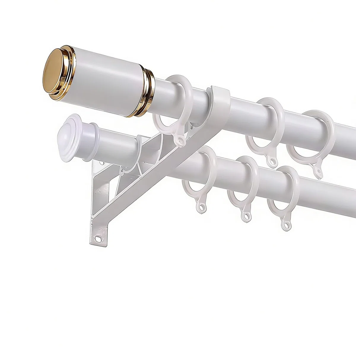 Bastoni per Tende Doppio Binario in Lega di Alluminio Supporto Robusto con Anelli Silenziosi per Tende Velate Oscuranti da Parete Soggiorno Camera(White,160CM)