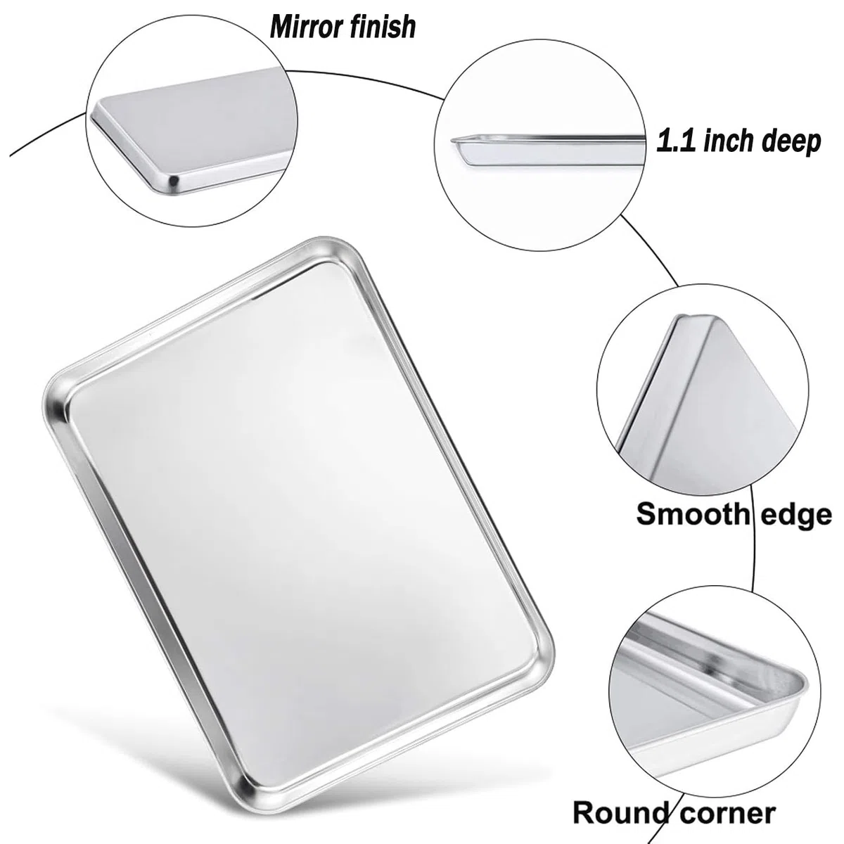 Set di 2 teglie da forno rettangolari in acciaio inox, facili da pulire e lavabili in lavastoviglie, perfette per torte, lasagne, biscotti, pizza, pane (31 x 24 x 3,1 cm)