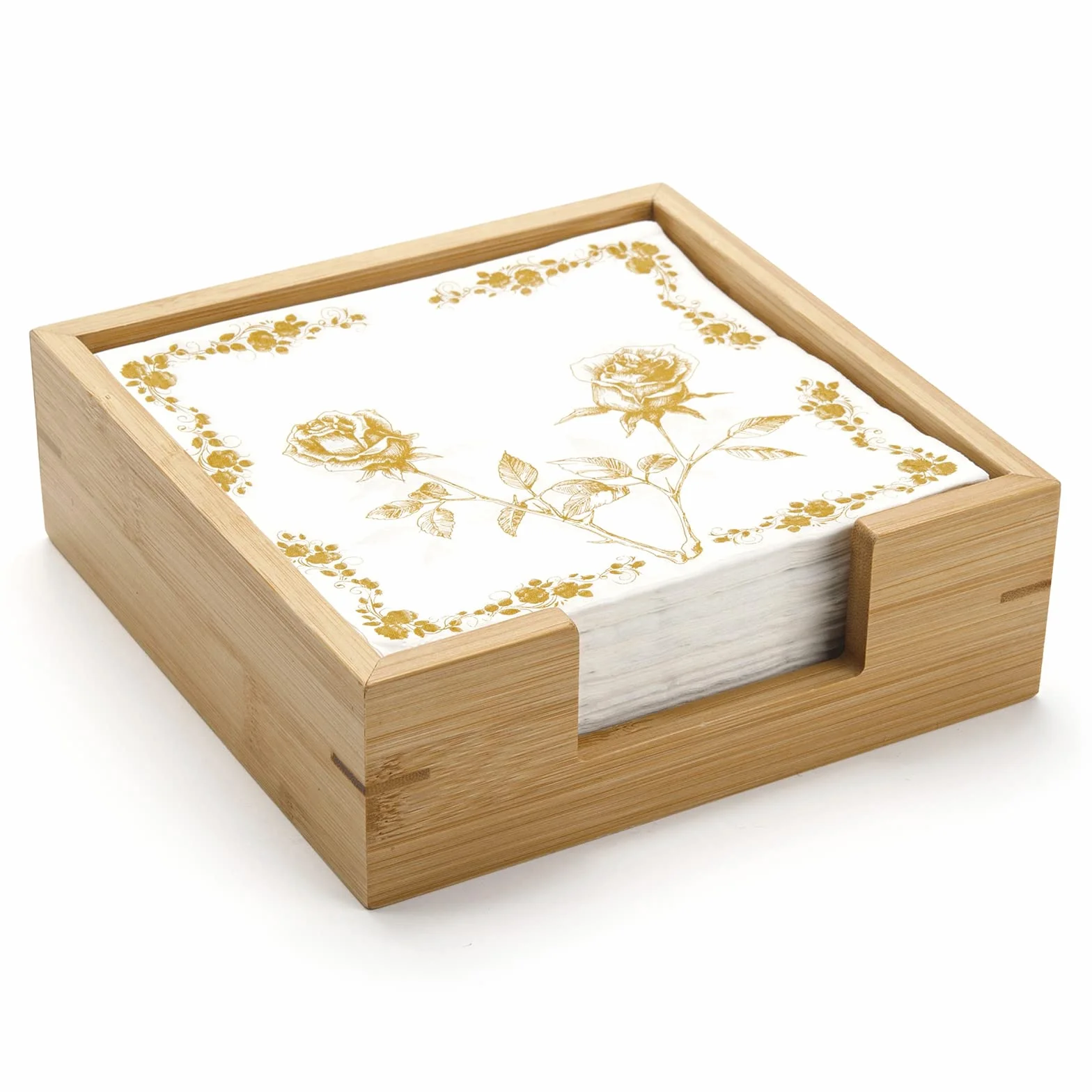 Portatovaglioli in Bambù Quadrato, Vassoio per Tovaglioli in Legno per Tavolo, Portatovaglioli Legno Decorativo per Cucina, Bagno