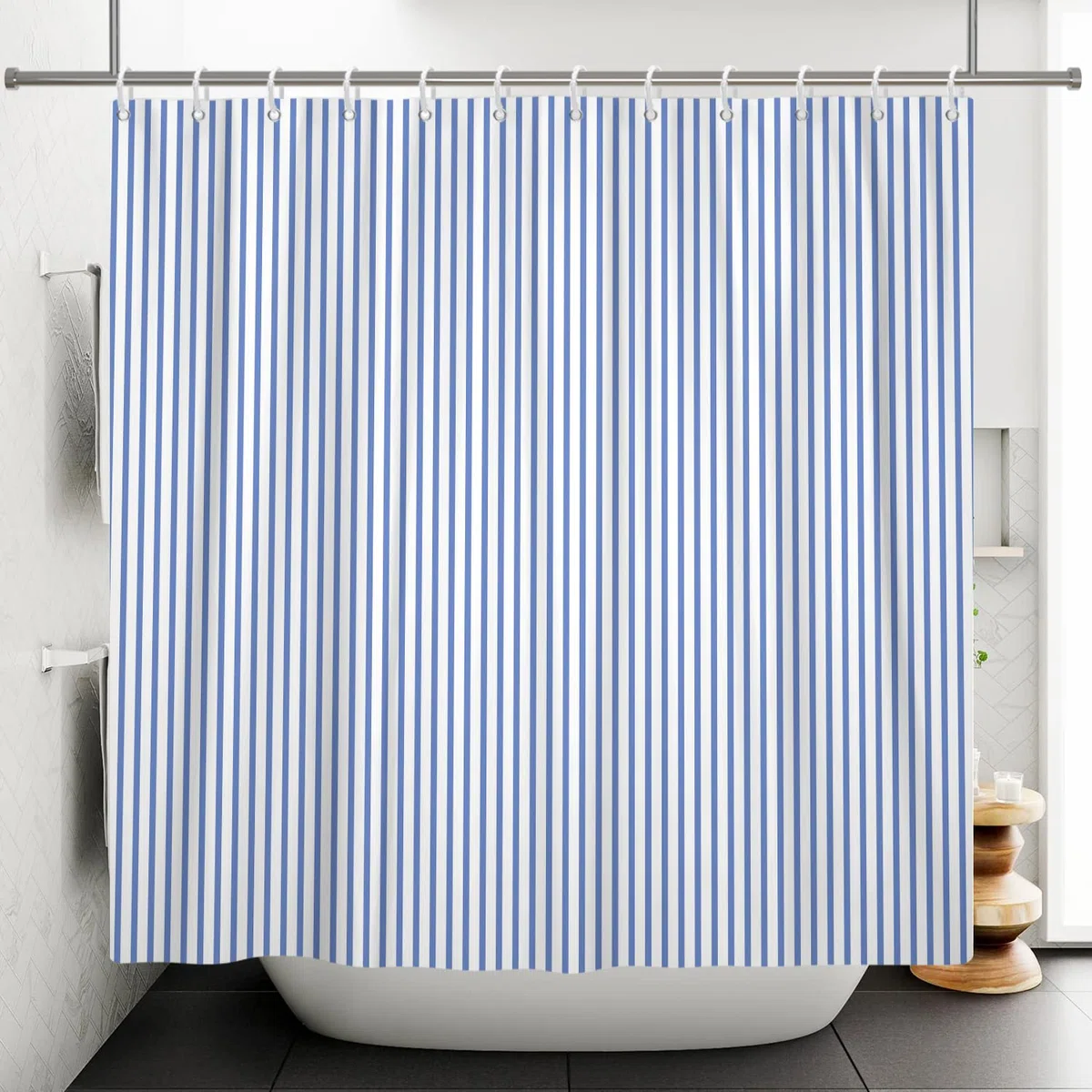 180x200cm Tenda da Doccia per Bagno, Blu Bianco Tende da Doccia a Righe Verticali Tenda Decorativa per Bagno Europeo Tenda da Bagno Impermeabile per la Decorazione della Vasca