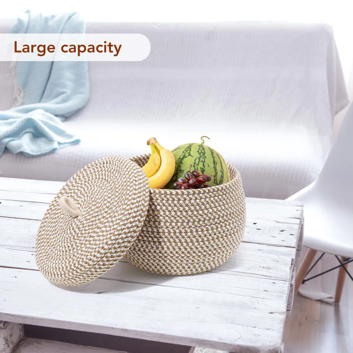 TOPBATHY Cestino Portaoggetti con Coperchio Decorativo 2 Pezzi Cestino organizzativo cestino in corda di cotone con coperchio Cotone Giocattoli Lavabili Intrecciati Manico 21X17 cm