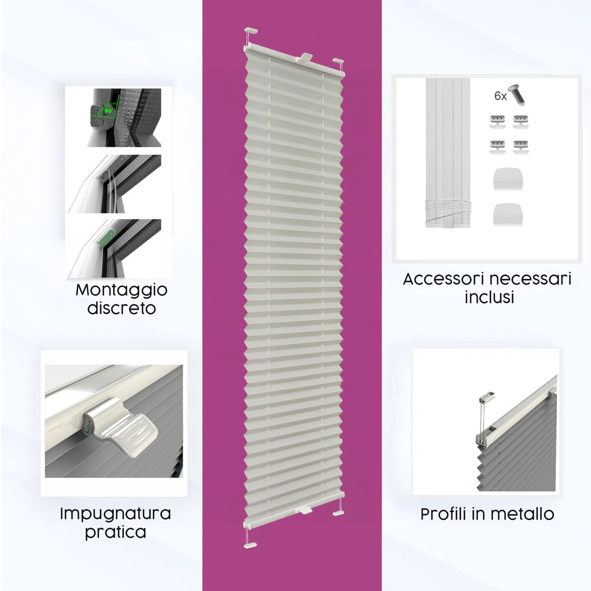 Concept Blinds Tende Plissettate Personalizzate con Foratura – Larghezza 40–200 cm, Altezza 20–260 cm – Su Misura per Finestre e Porte – Tende Premium XXL per Grandi Spazi