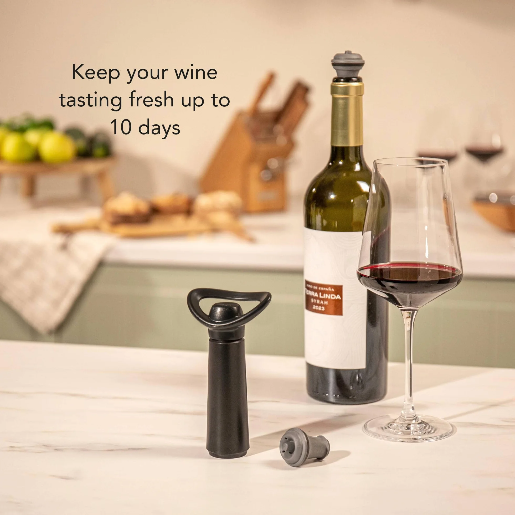 Vacu Vin Concerto per vino con 2 tappi per sottovuoto, pompa di conservazione del vino di alta qualità, chiusura ermetica, mantiene il vino fresco più a lungo, indicatore di clic, pompa manuale, set