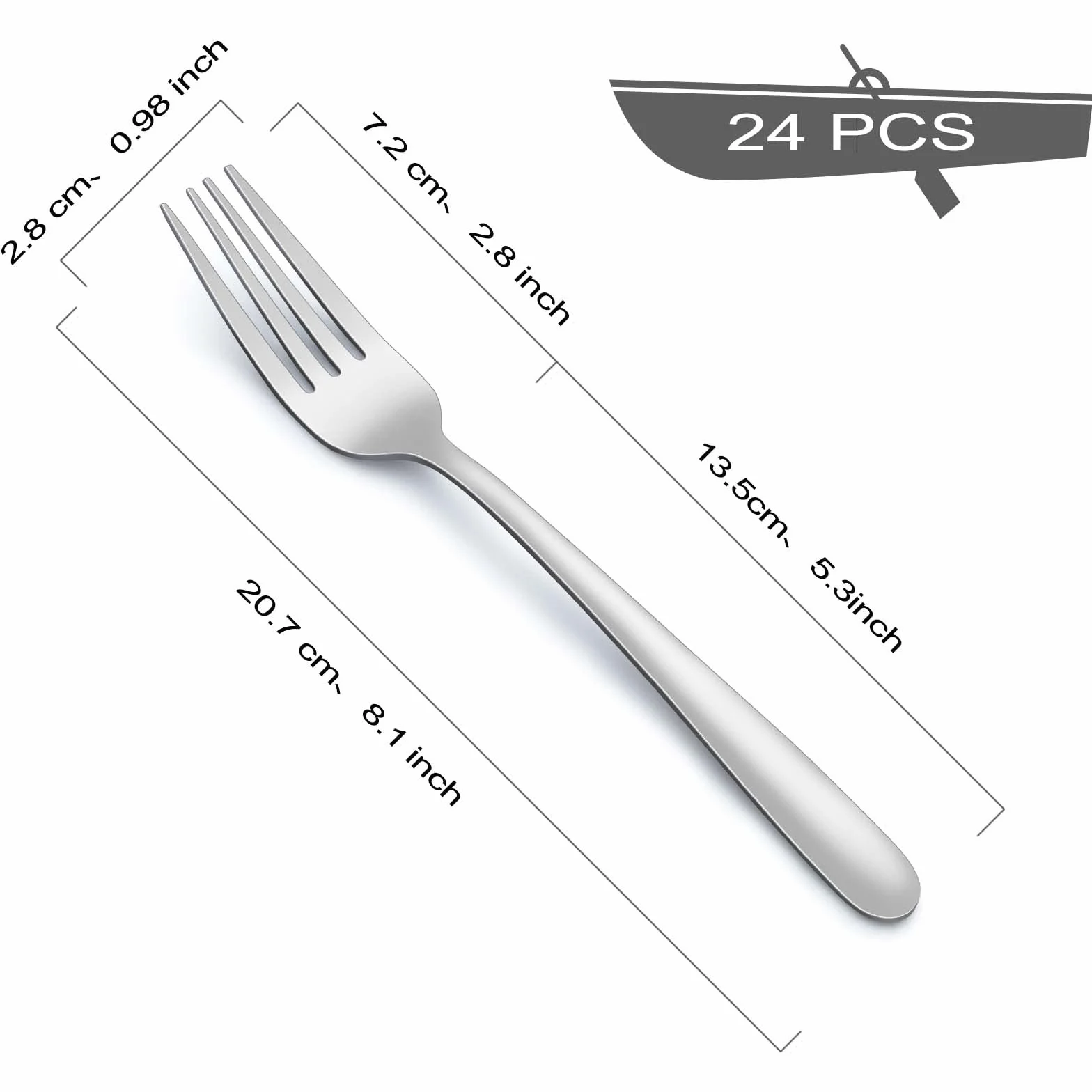 BEWOS Set 24 Pezzi Forchette da Tavola, in Acciaio Inox, 8,1Pollici (20,7 cm) da Tavolo, Lucidate a Specchio, Lavabili in Lavastoviglie, Uso per Casa, Hotel o Ristorante