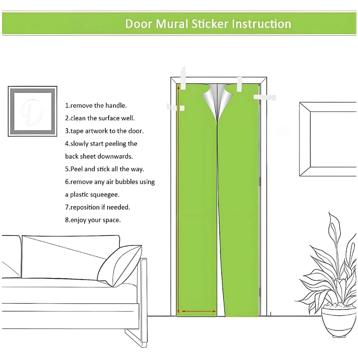 Trompe l'oeil Adesivi per Porte Finestra vista mare Autoadesiva Impermeabile,Vinile PVC, Carta da parati per pareti e porte poster per la camera da letto e il soggiorno 77 x 200 cm