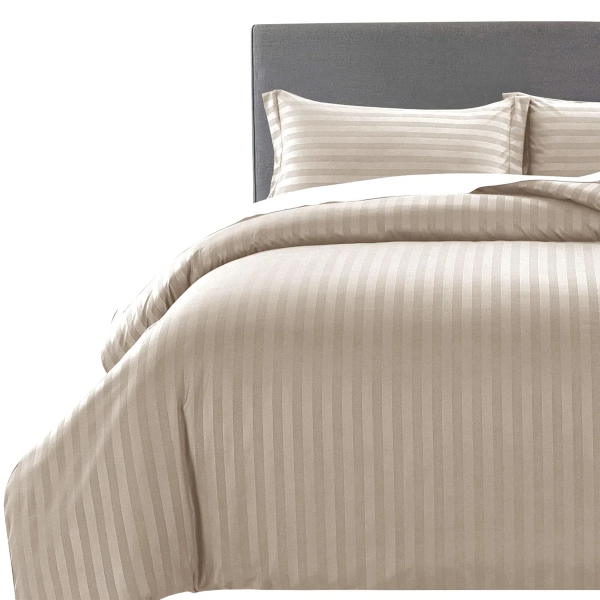 MOONLIGHT20015 Set con copripiumino reversibile per letto matrimoniale, a righe, in raso, set di biancheria da letto matrimoniale con 2 federe, morbido, ipoallergenico, copripiumino (beige, 200 x 200