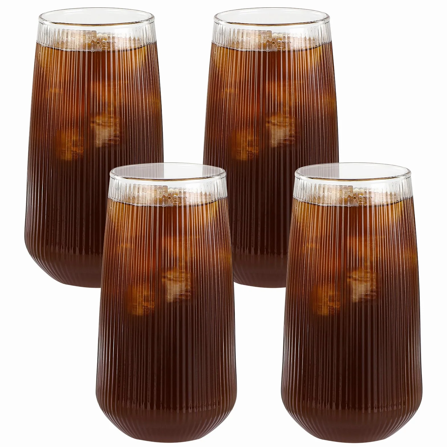 Auauraintt Latte macchiato bicchieri da caffè,500 ml, set da 4，Bicchieri da Tè in Vetro, Trasparente,a coste,per Tè, Caffè, Latte, Cappuccino, Espresso, Succo