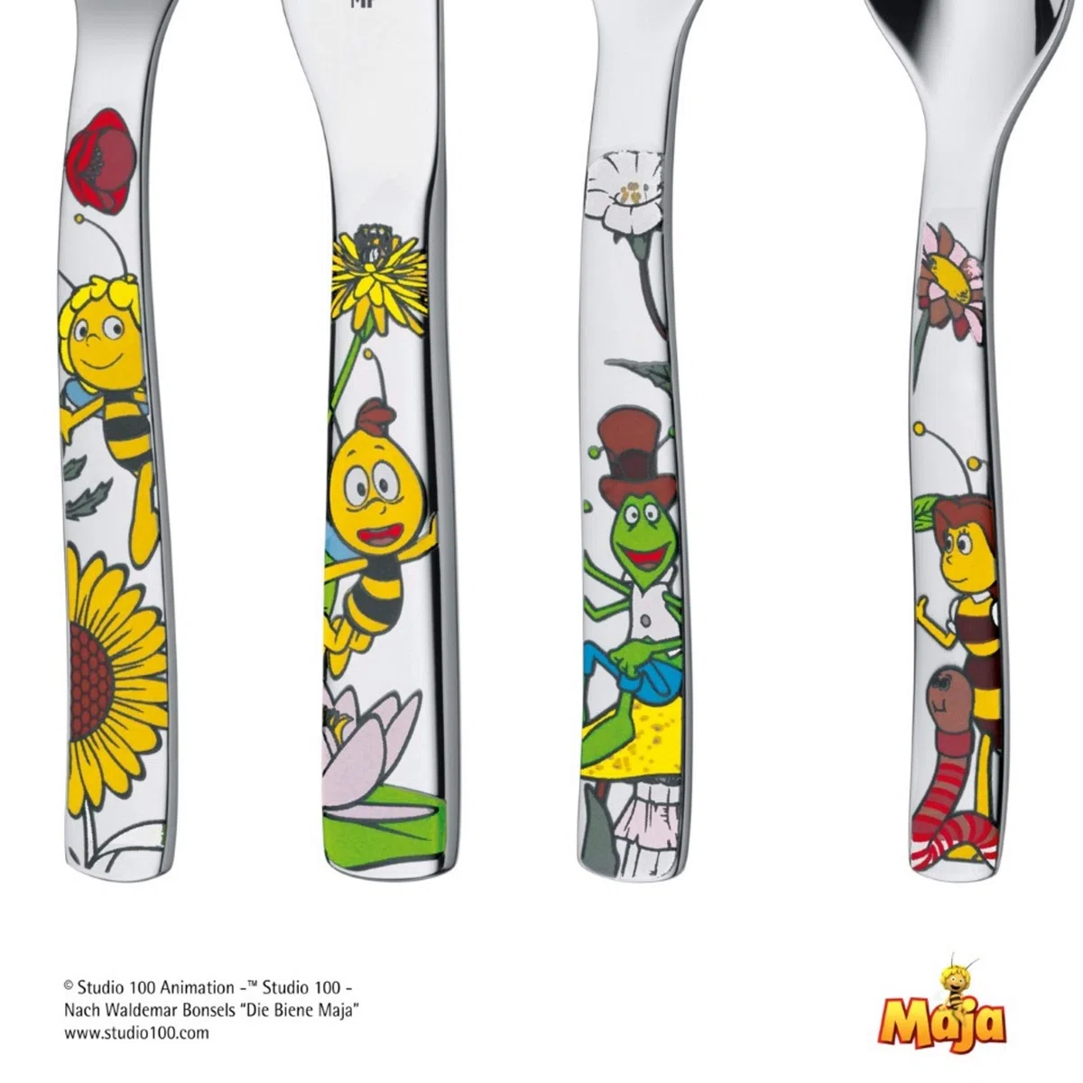 WMF Set posate bimbini Ape Maya in Acciaio Inox 18/10 Cromargan, set 4 pezzi con Coltello, Forchetta, Cucchiaio e Cucchiaino