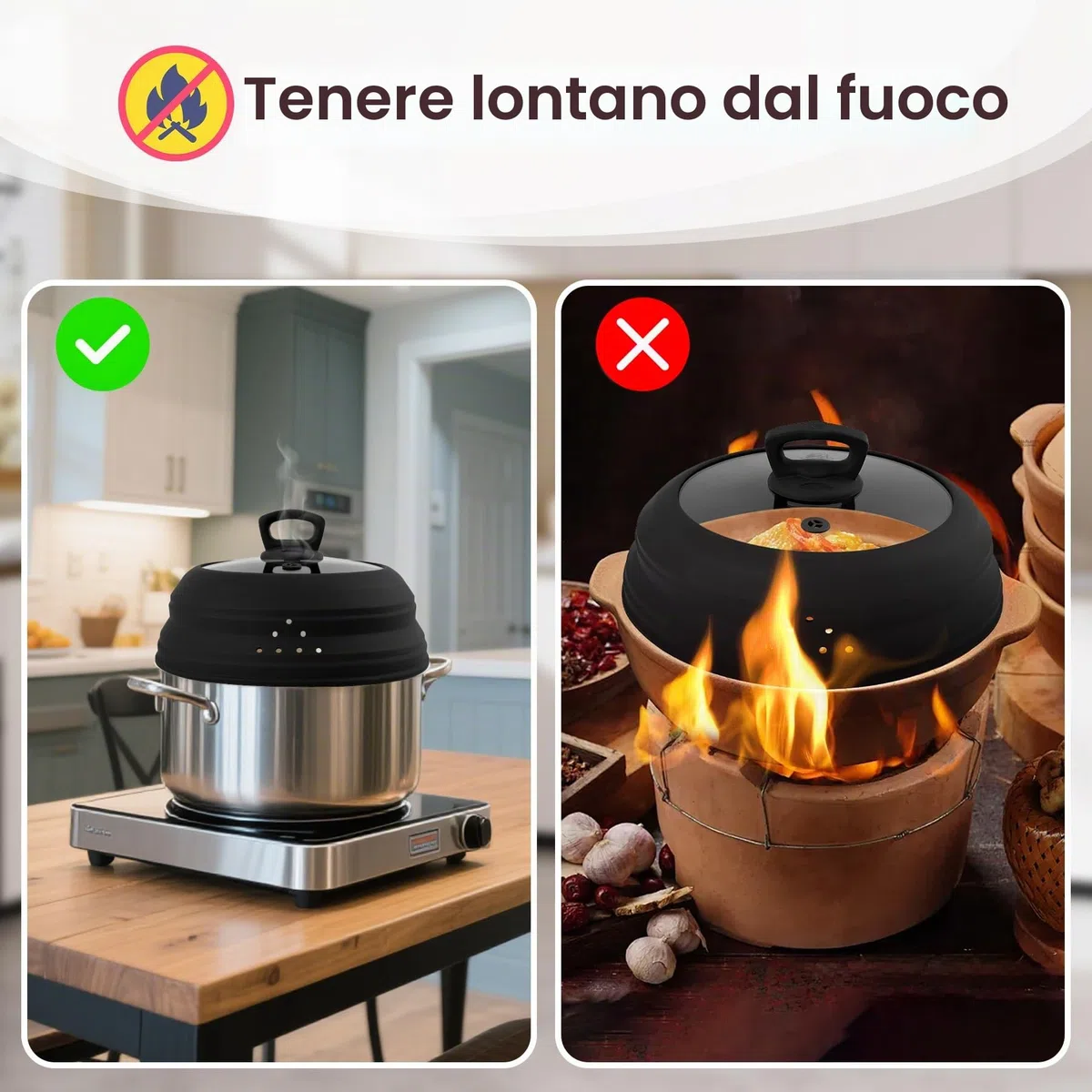 Copertura per microonde in vetro da 30 cm, con manico, pieghevole, in silicone, con sfiato per vapore, per pentola, piatto, ciotola, (nero)