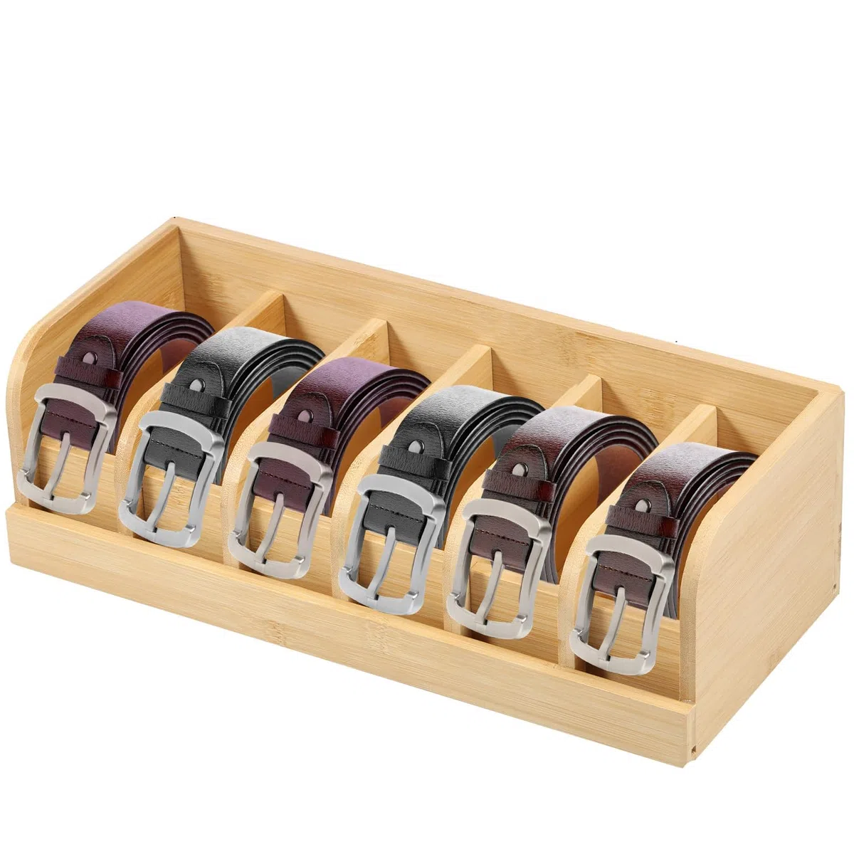 Organizzatore per cinture con 6 scomparti, contenitore per cinture per armadio e cassetto, vetrina in bambù per cinture, scatola per cinture per uomini e donne, cravatta, gioielli, orologi (Nebel)
