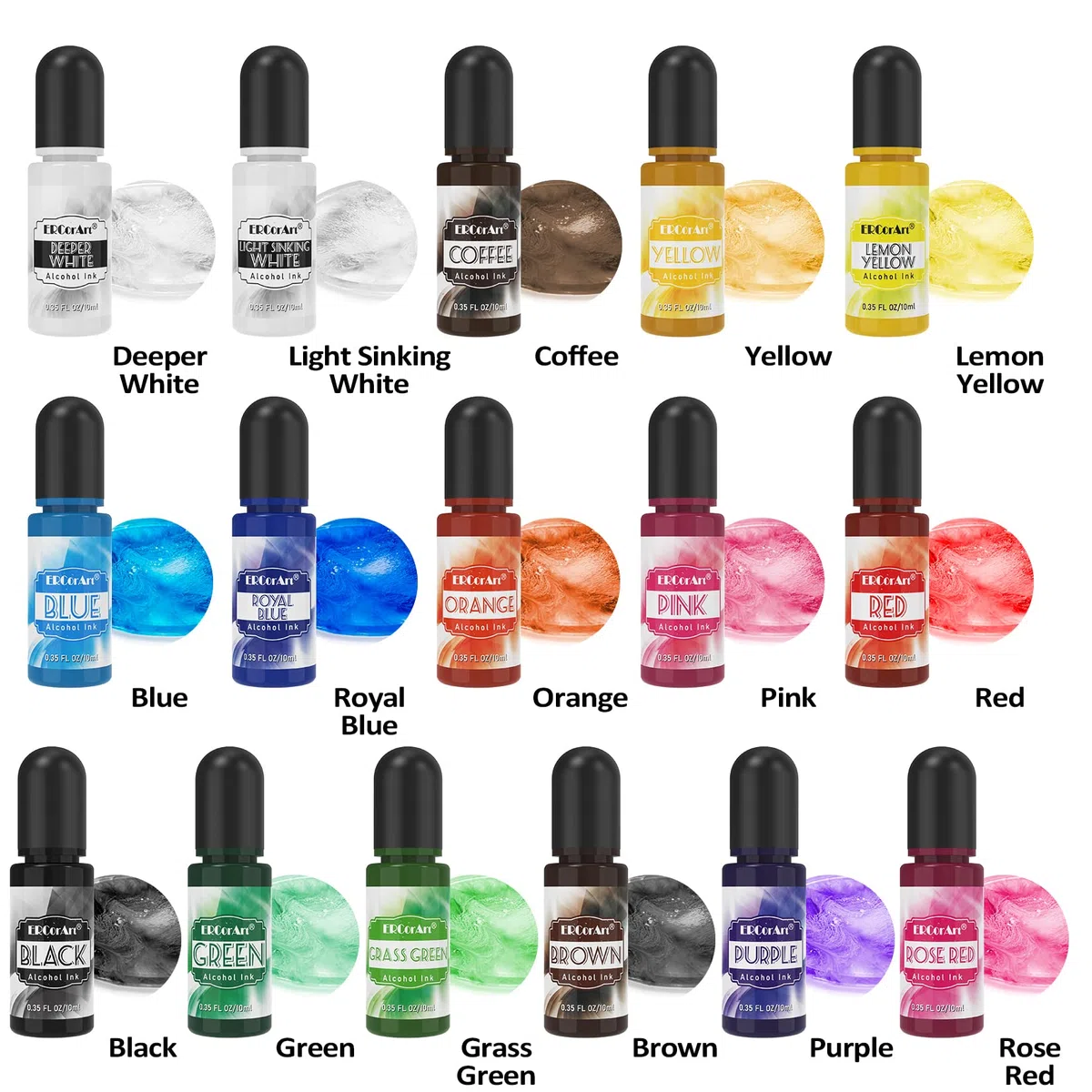 Alcohol Ink Set - ERCorArt 26 Colori Vivaci e Concentrati, Inchiostro ad Alcool per Resina Epossidica, Pittura Artistica, Creazione di Capsule di Petri In Resina - 10 ml/Bottiglia