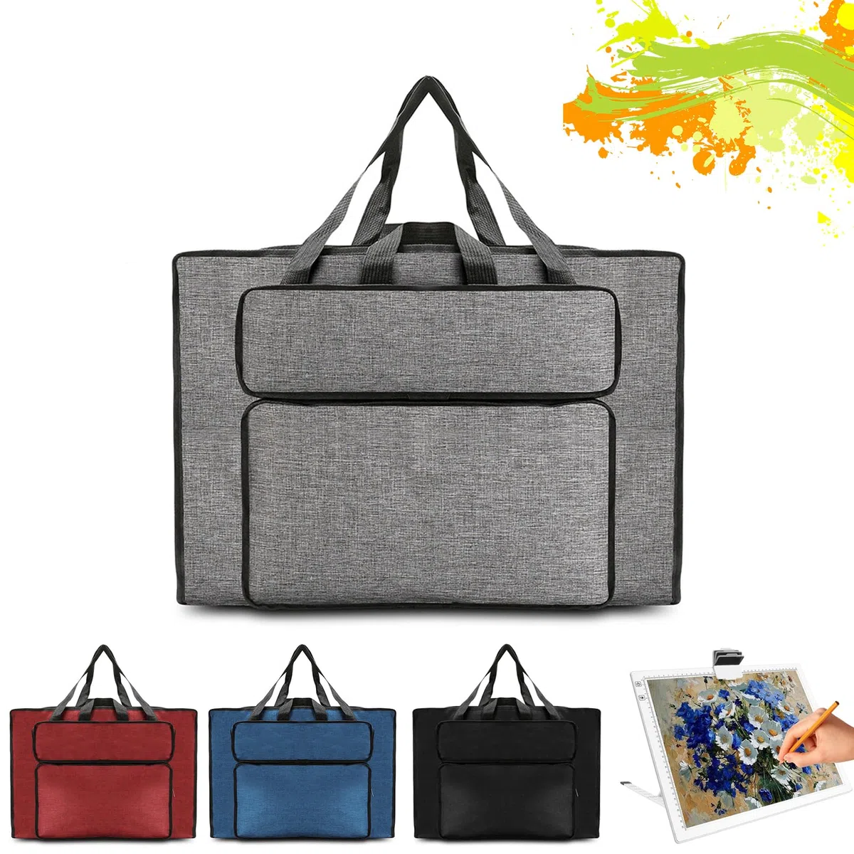 MeYuxg Borsa da disegno, cartellina per artisti, borsa in plastica impermeabile, per oggetti artistici, confezione da pittura per studio e schizzi all'aperto, grigio., A2, Moderno e semplice