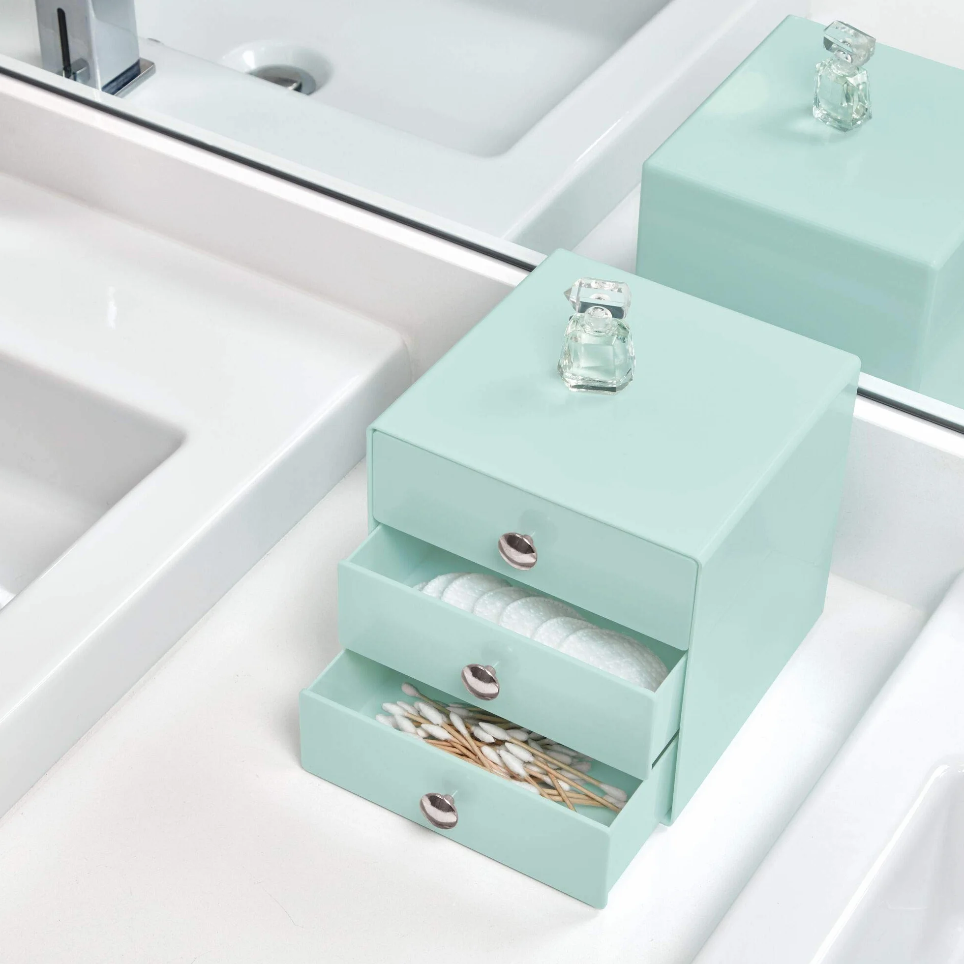 iDesign Drawers Cassetti Porta Trucchi, Mini Cassettiera Di Qualità Per Make Up, Bijoux Ecc., Cubi Porta Cosmetici Con 3 Cassetti, Plastica Verde Menta