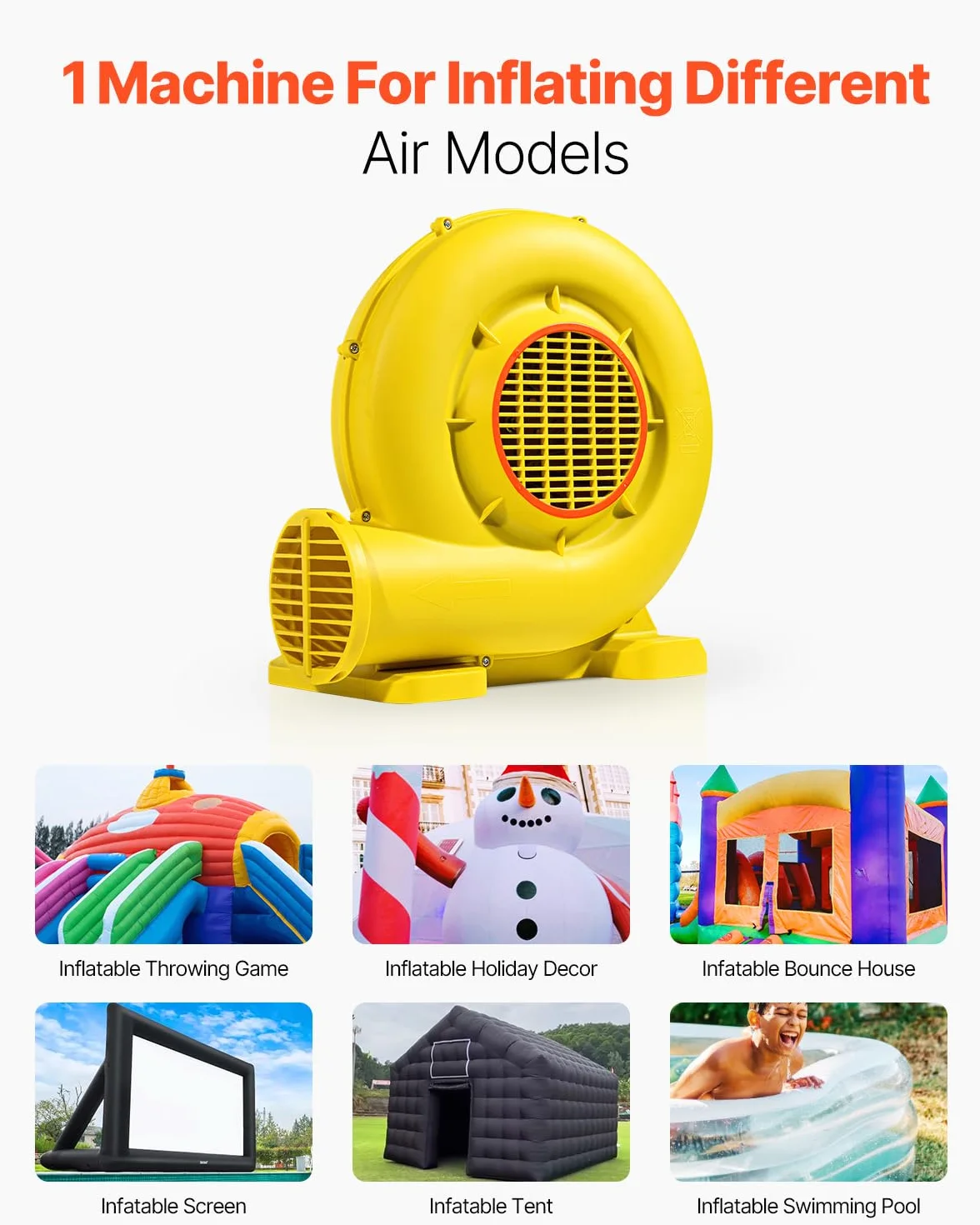 VEVOR Ventilatore Gonfiabile, 590/690 W, Ventilatore Commerciale 0,596/0,745 kW, 2750 Giri/min, Ventilatore Elettrico per Castello Gonfiabile, Casa Divano Gonfiabile, Scivoli d'Acqua, Giallo