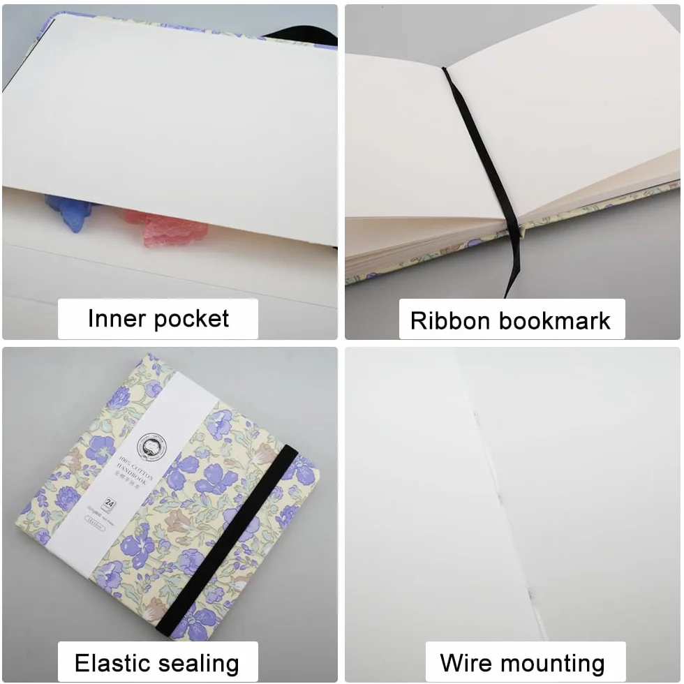 Mocrop 16x16cm Diario per acquerelli, Libro da schizzi quadrato per acquerelli, 100% cotone, 24 fogli-48 pagine, carta a grana fine - pressata a freddo - priva di acidi, per principianti e artisti