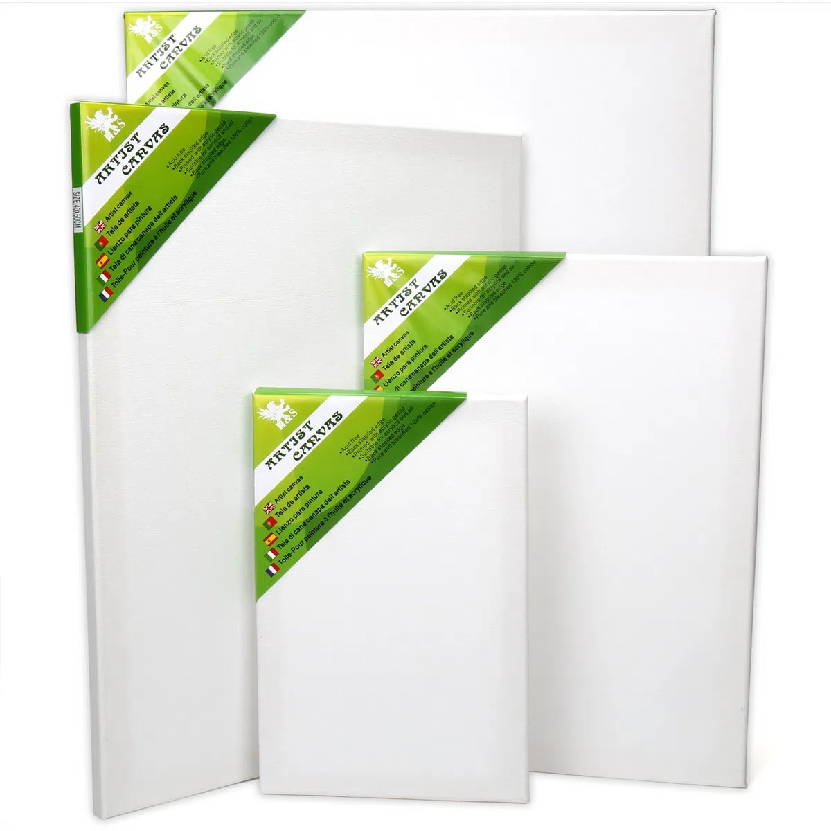 H&S Tuval - Set di 4 tele bianche in cotone su telaio robusto in legno di pino, 20 x 30 cm, 30 x 40 cm, 40 x 50 cm e 50 x 60 cm, anche per colori acrilici