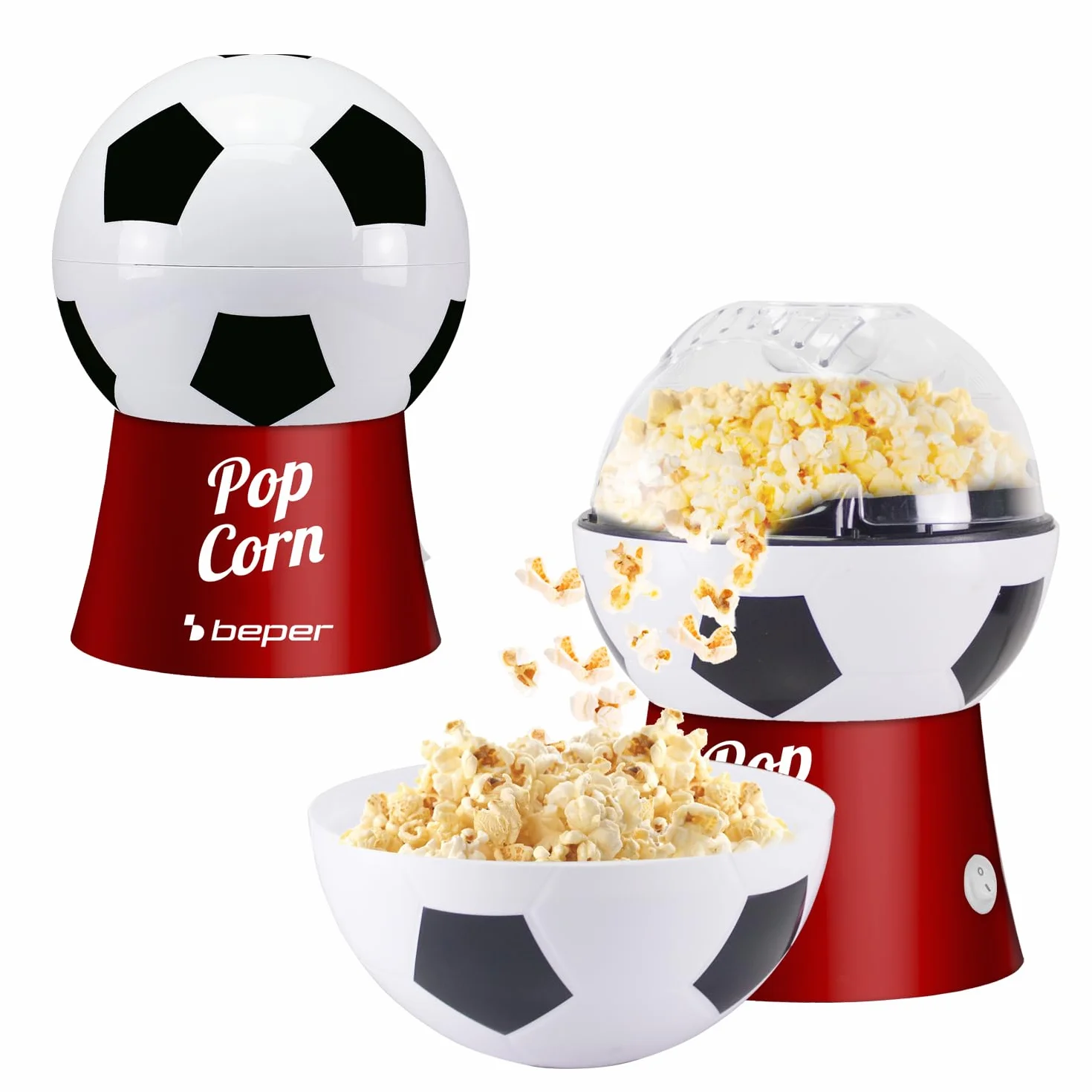 BEPER P101CUD053 Macchina per Popcorn ad Aria Calda, Design Pallone da Calcio, Senza Olio, Rapida e Compatta, Ciotola Inclusa, Ideale per Serate Cinema e Tifosi