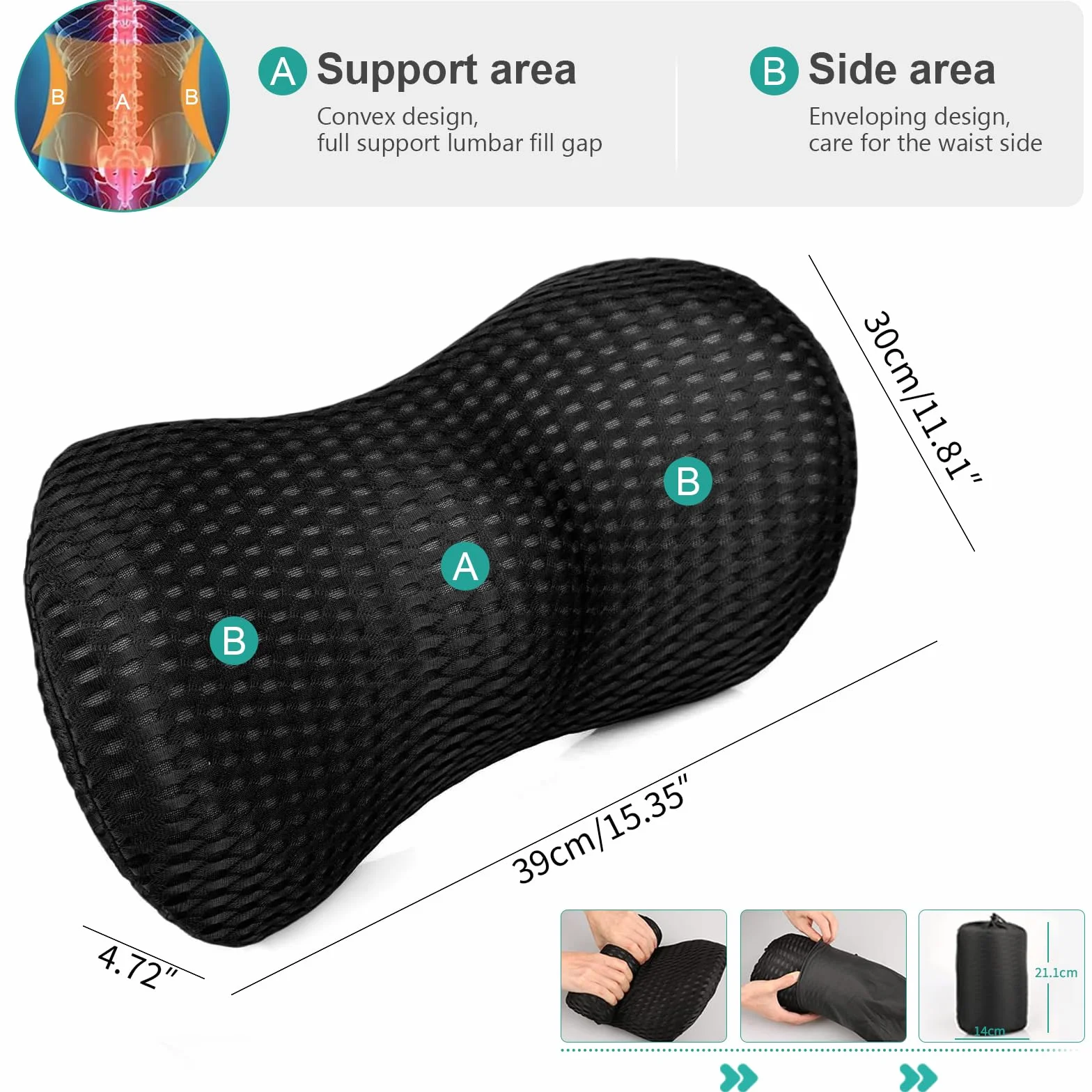 Cuscino ergonomico di supporto lombare, cuscino per schienale in memory foam di alta qualità, per sedia da ufficio, auto e giochi, design ortopedico per alleviare il dolore lombare, copertura in rete
