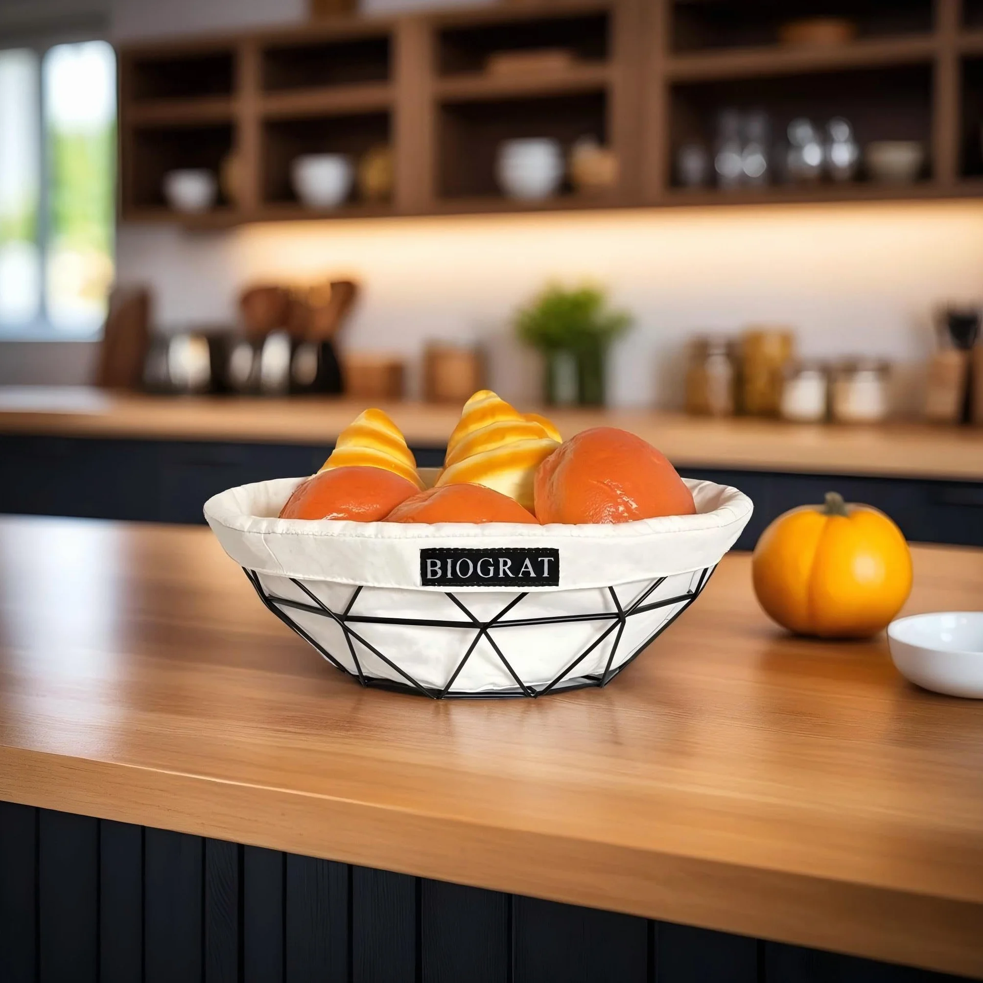 Cestino Pane da Tavola Moderno Design in Acciaio con Tessuto, Ø 26,5 cm Centrotavola Portafrutta Fruttiere del Ristorante e Cucine, 1 Pz