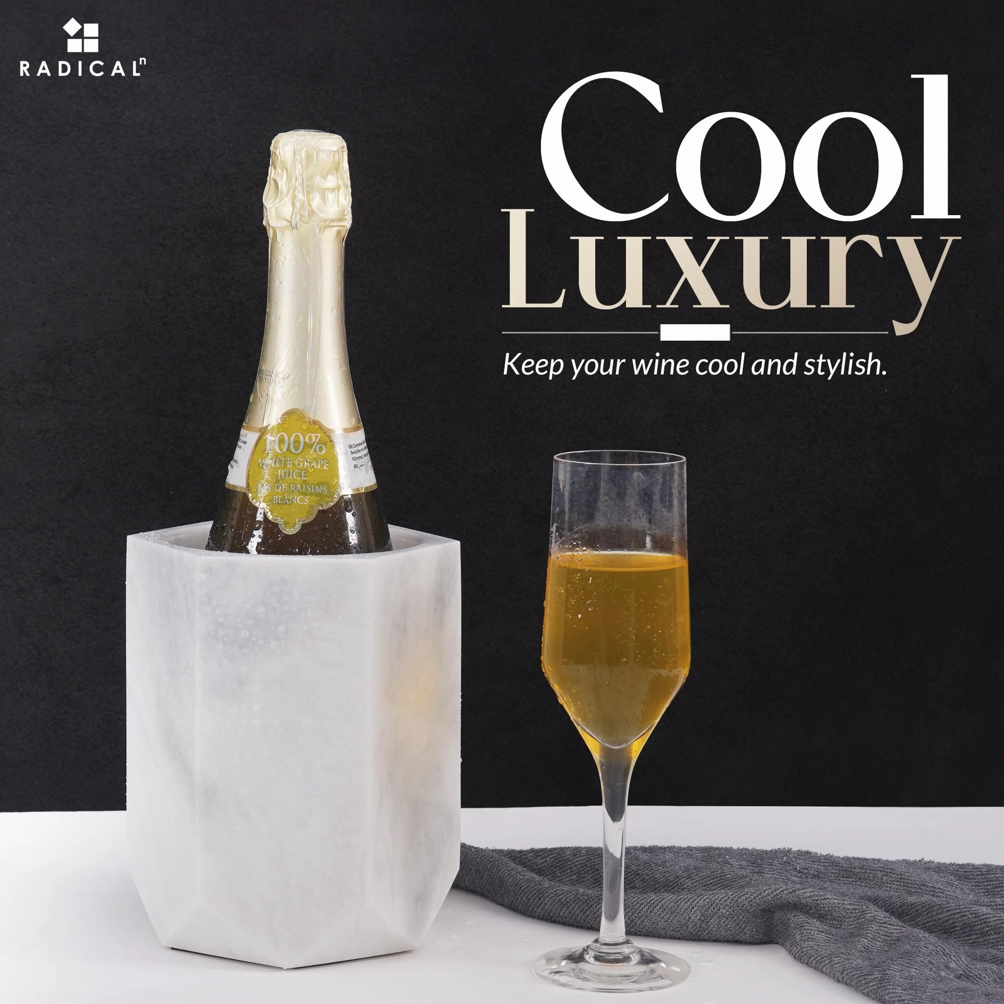 Radicaln Raffreddatore per vino in marmo bianco, 16,5 cm, fatto a mano, isolato, per champagne, portabottiglie e bevande per accessori da bar, portabottiglie per bar