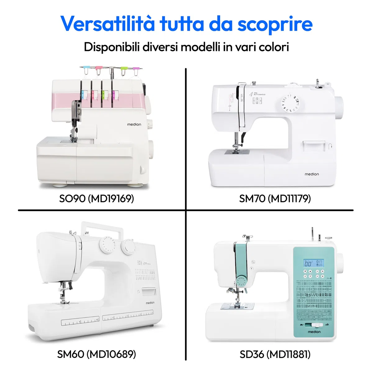 MEDION Macchina per cucire SM70 (70 watt, 12 diversi modelli di punto, luce di cucitura a LED, lunghezza del punto regolabile, pulsante di inversione, tagliafilo, MD11179) rosa