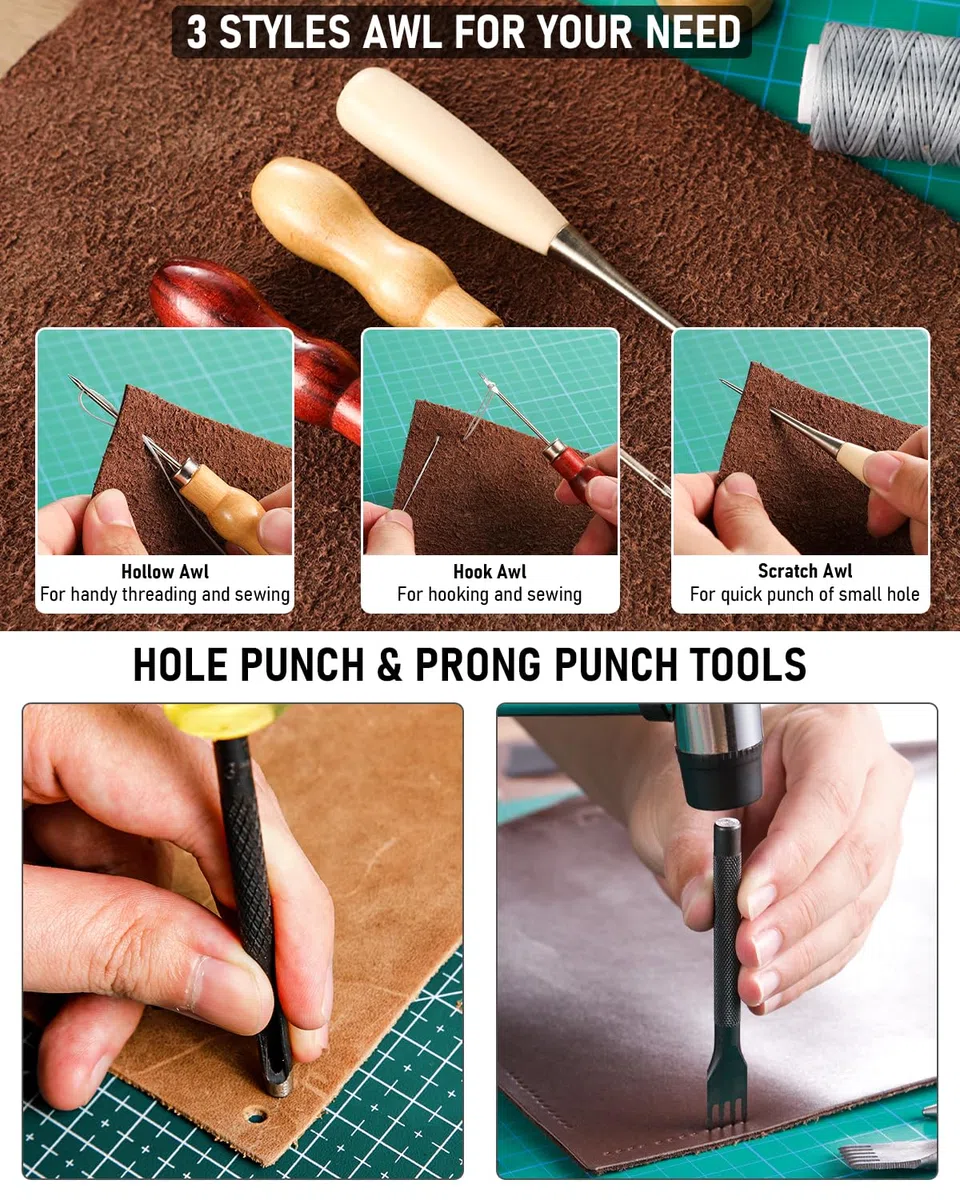Nicpro Kit di utensili in pelle da 85 pezzi, con custodia personalizzata, strumenti artigianali per adulti, kit per principianti per timbratura, cucito, intaglio, taglio, punzonatura, lavorazione