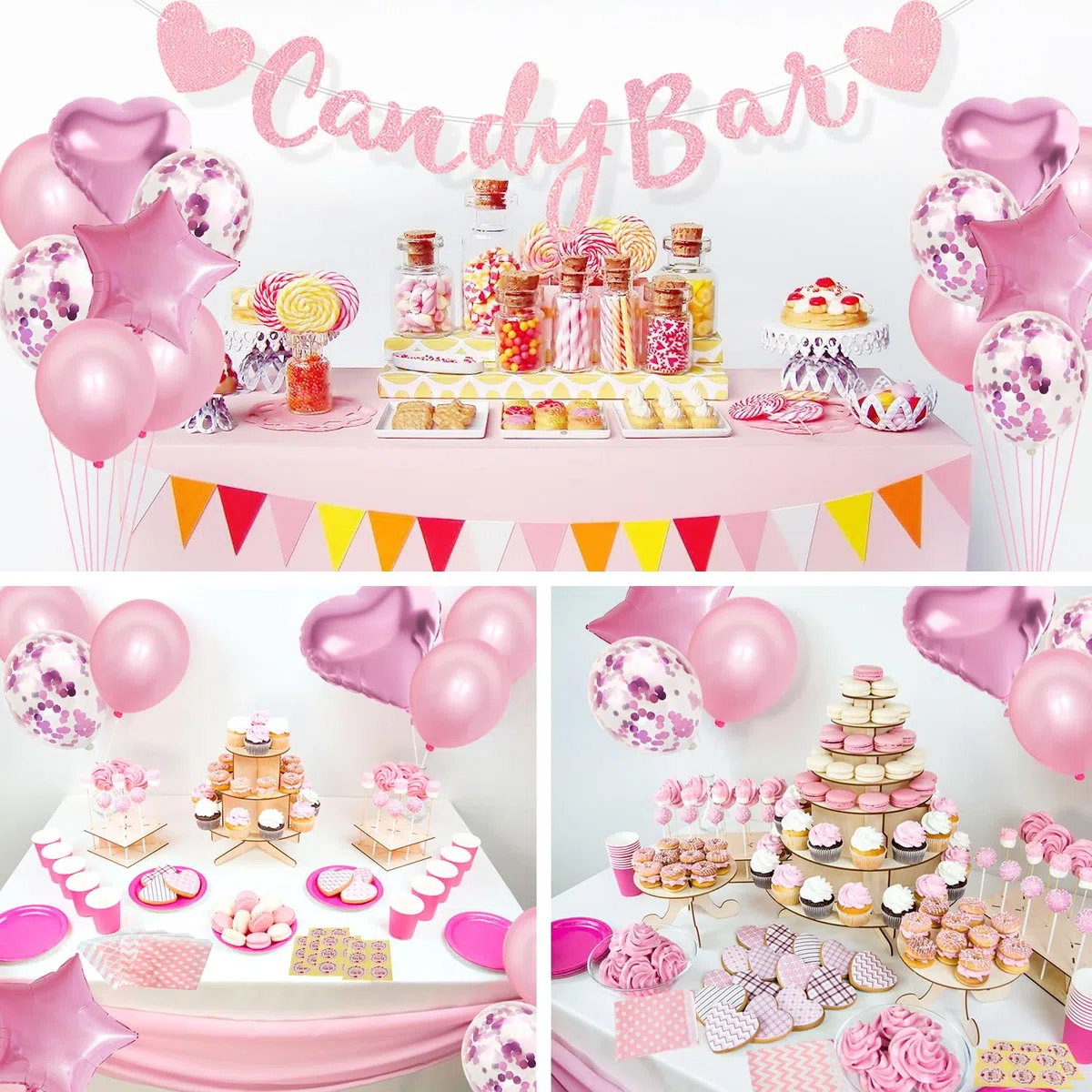 69 Pezzi Candy Bar Accessori per Candy Bar Accessori Candy Bar Sacchetti per Candy Bar Paletta Ghiaccio Pinza Ghiaccio Adesivi Candy Bar Banner Palloncini per Decorazioni Matrimoni Compleanni e Feste(