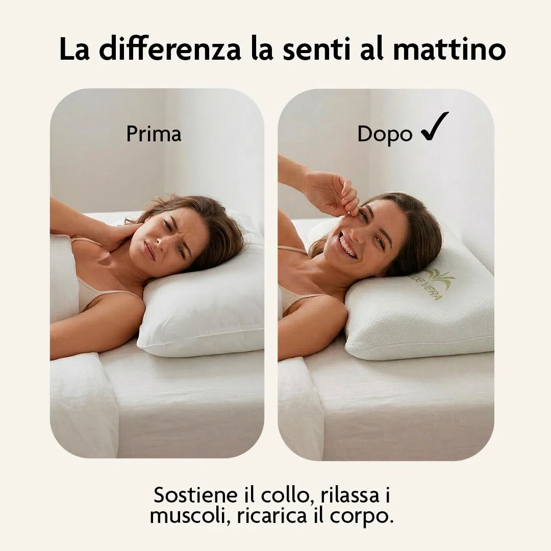 NORELUX Cervical Cuscino Cervicale Forato a Doppia Onda in Memory Foam, Fodera in Aloe Vera, Guanciale Viscoelastico per Supporto a Testa e Collo, OEKO-TEX Standard 100, 67x42x9/11cm, Made in Italy