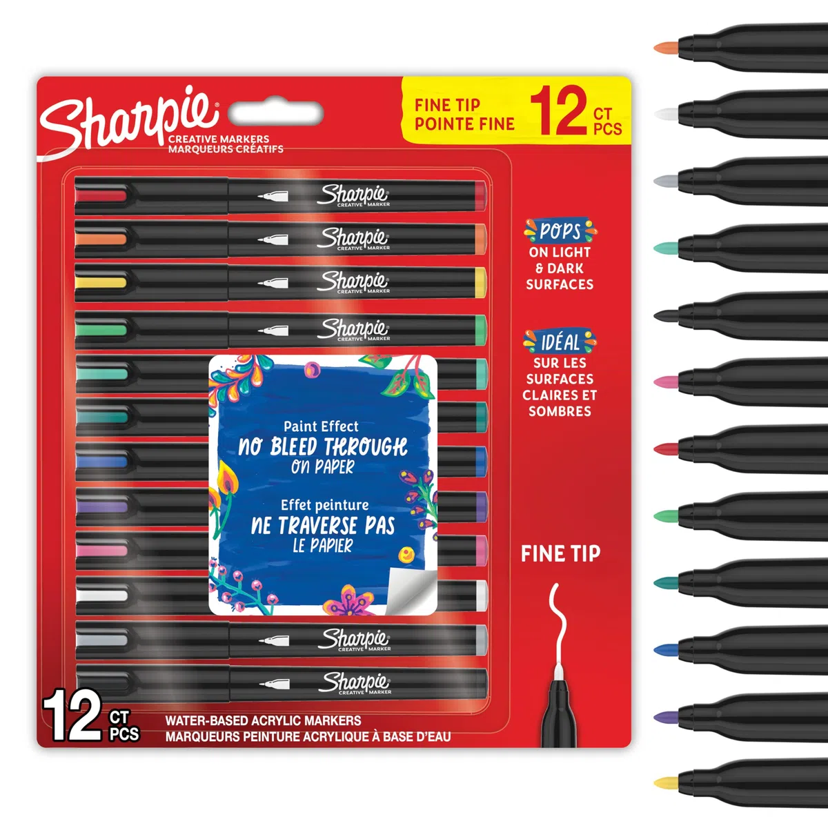 Sharpie Pennarelli creativi a vernice acrilica, pennarelli a base d'acqua, inchiostro che non sbava, scrive sulla maggior parte delle superfici, punta fine, forniture artistiche e artigianali, colori