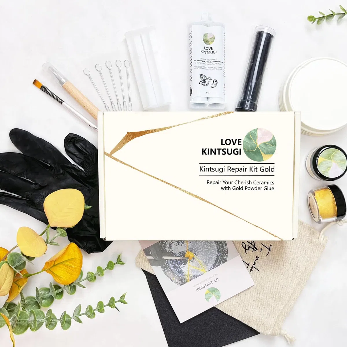 Bio Kintsugi Kit - Kintsugi Set di Riparazione per Tazza, Statua, Ceramica Sicuro per Alimenti e Lavabile in Lavastoviglie, per Principianti, Kit per Kintsugi di Arte Giapponese