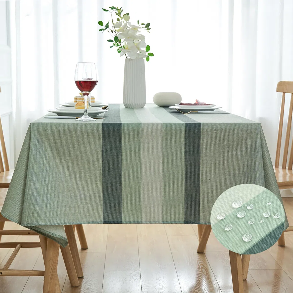 Tovaglia Righe Moderna 240x140 Tovaglia Rettangolare Verde Lino Vintage Tavolo da Giardino per Esterni Copritavolo da Cucina Resistente alle Intemperie per Primavera Autunno Compleanno