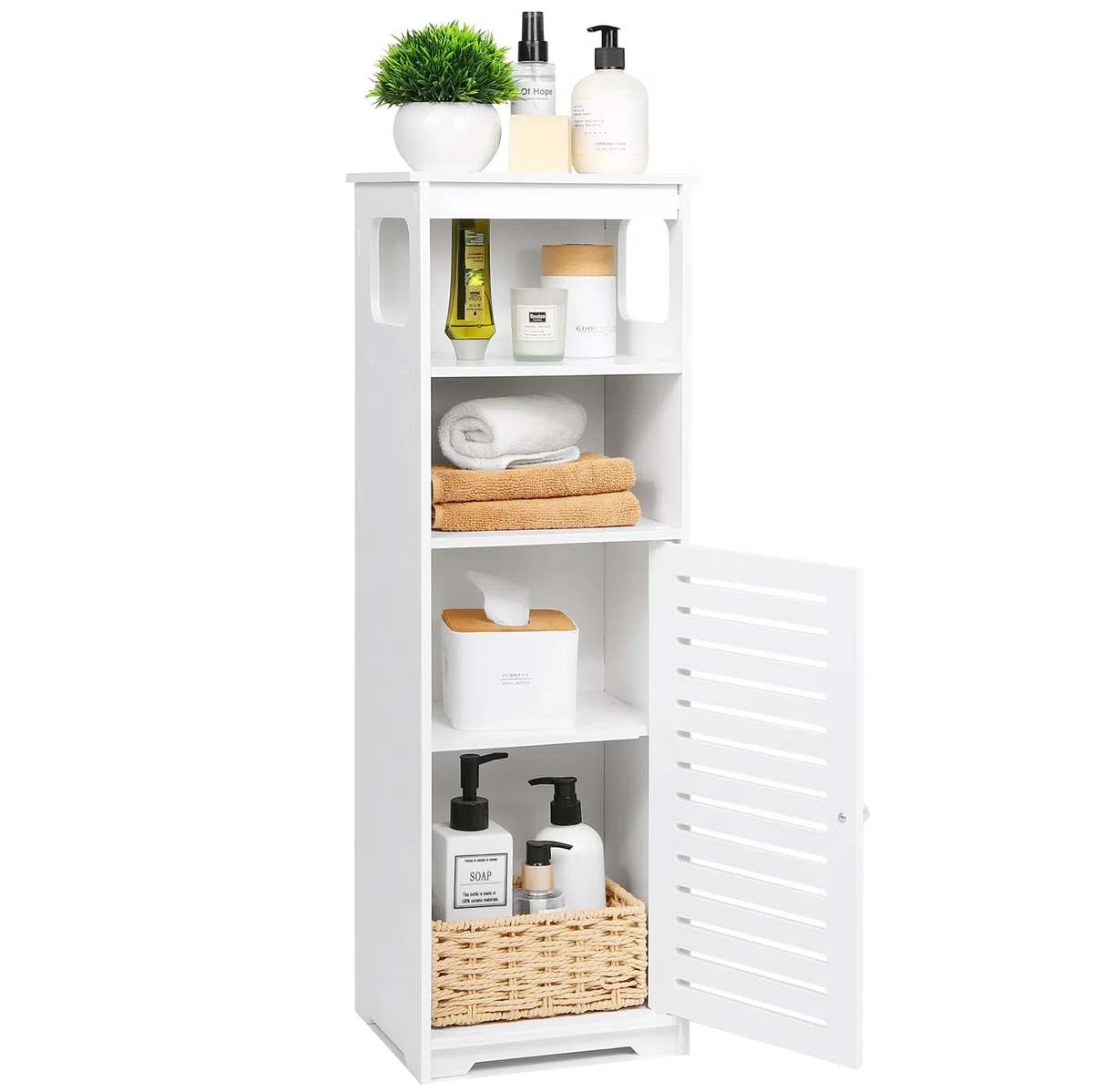 UTOKON Armadietto da bagno impermeabile, bianco a pavimento, per riporre oggetti per la casa, per WC, camera da letto, cucina, soggiorno