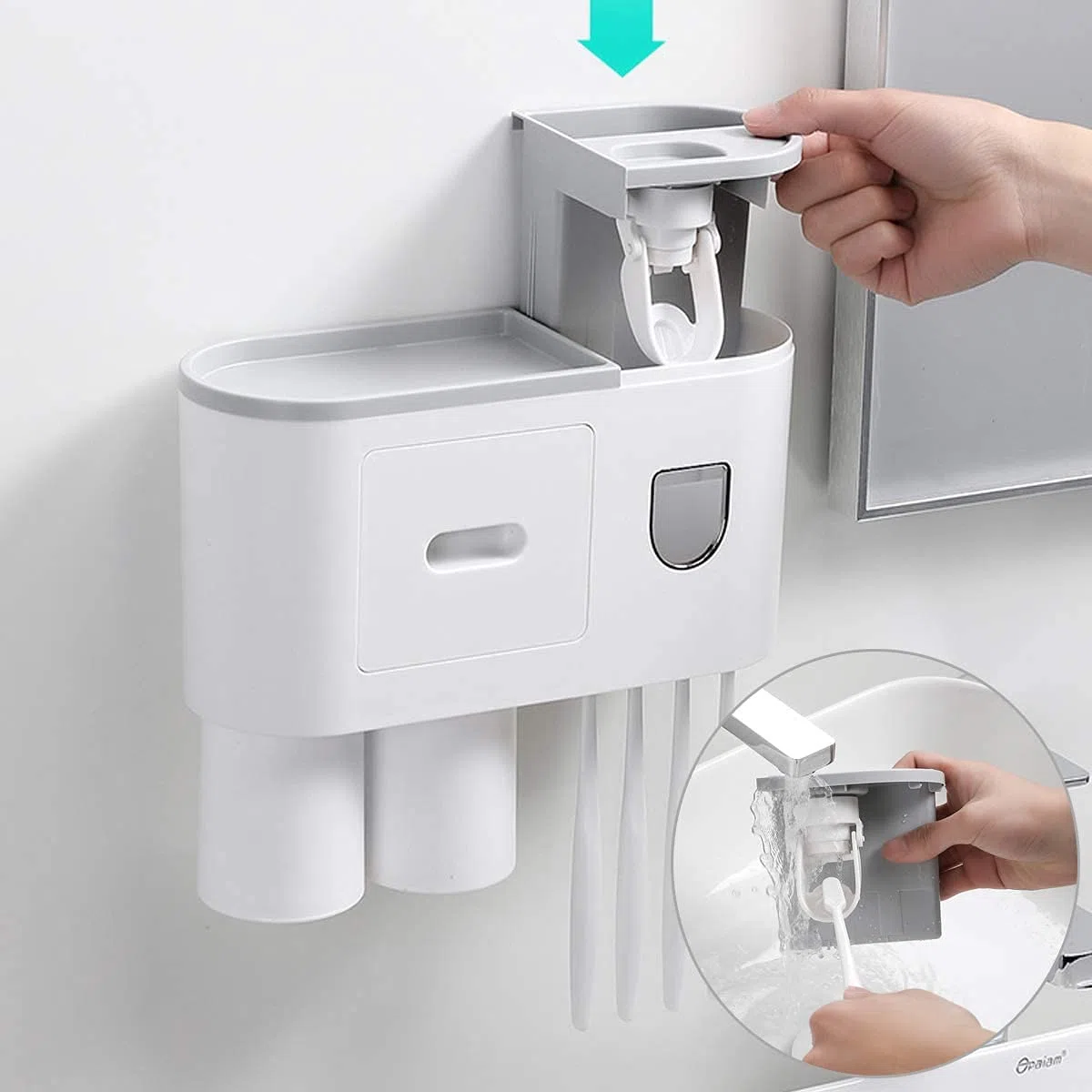 DoDuo - Porta spazzolino da denti a parete, dispenser automatico per dentifricio