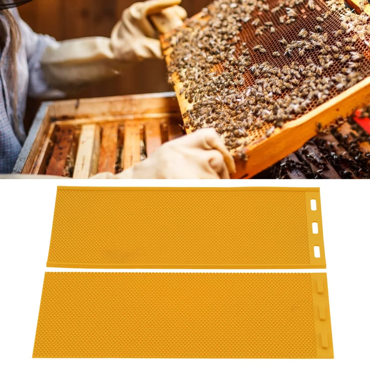 Stampo per cera d'api, 2 pezzi flessibile in gomma gialla con motivo esagonale resistente all'usura, foglio fondazione per alveare 5,4 mm, apicoltura fai da te produzione cera