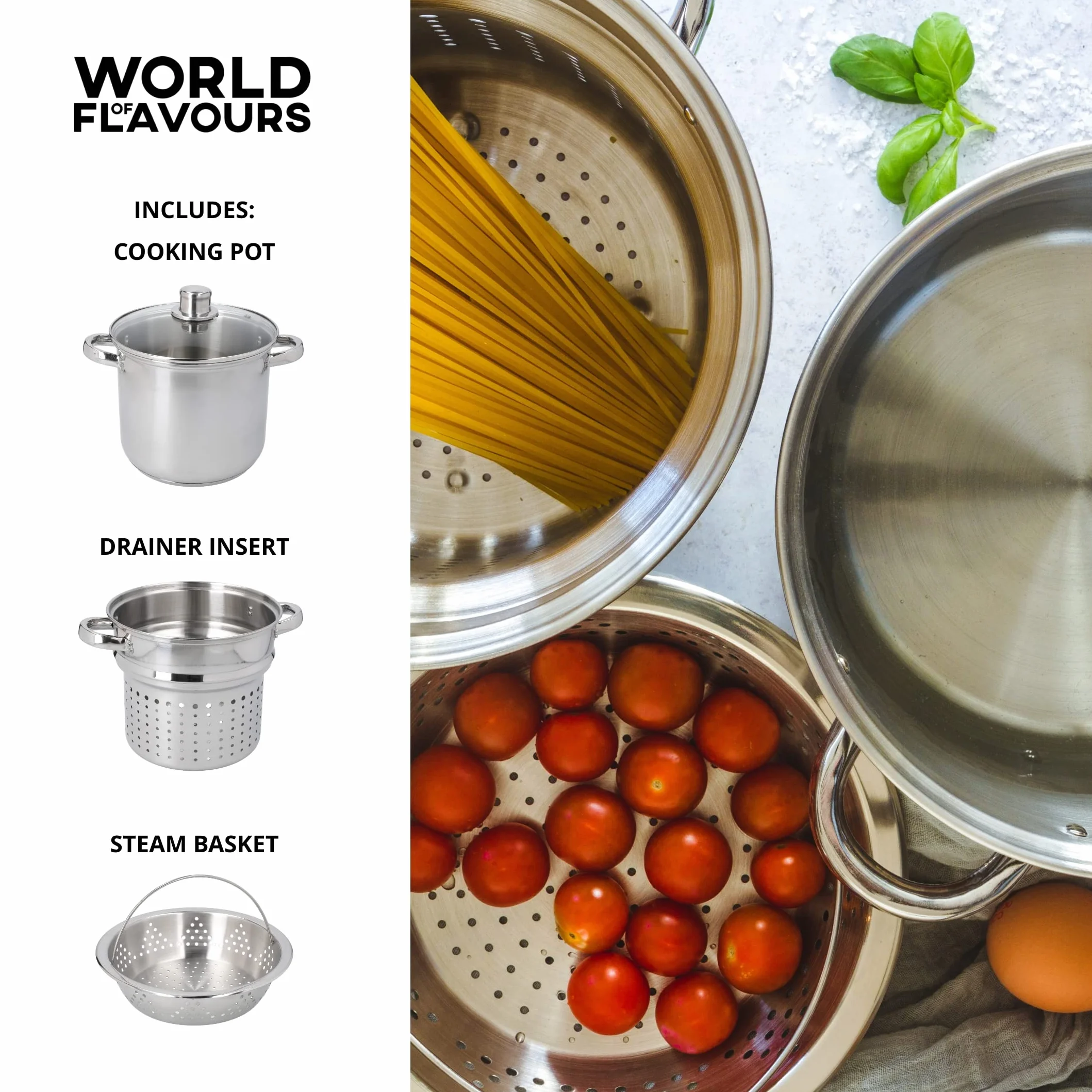 Kitchen Craft Italian Collection Pentola per pasta in acciaio INOX con inserto per cottura al vapore, 20 cm
