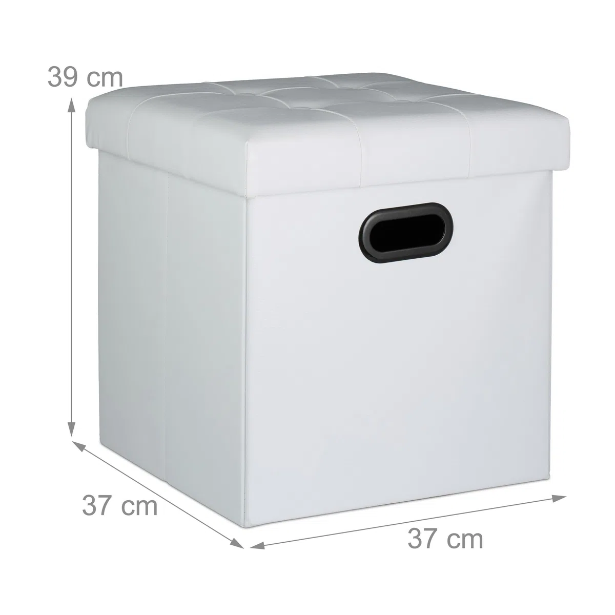 Relaxdays Pouf Contenitore, Sgabello Pieghevole Pelle Finta, Poggiapiedi Imbottito con Coperchio, HLP 39x37x37cm, Bianco