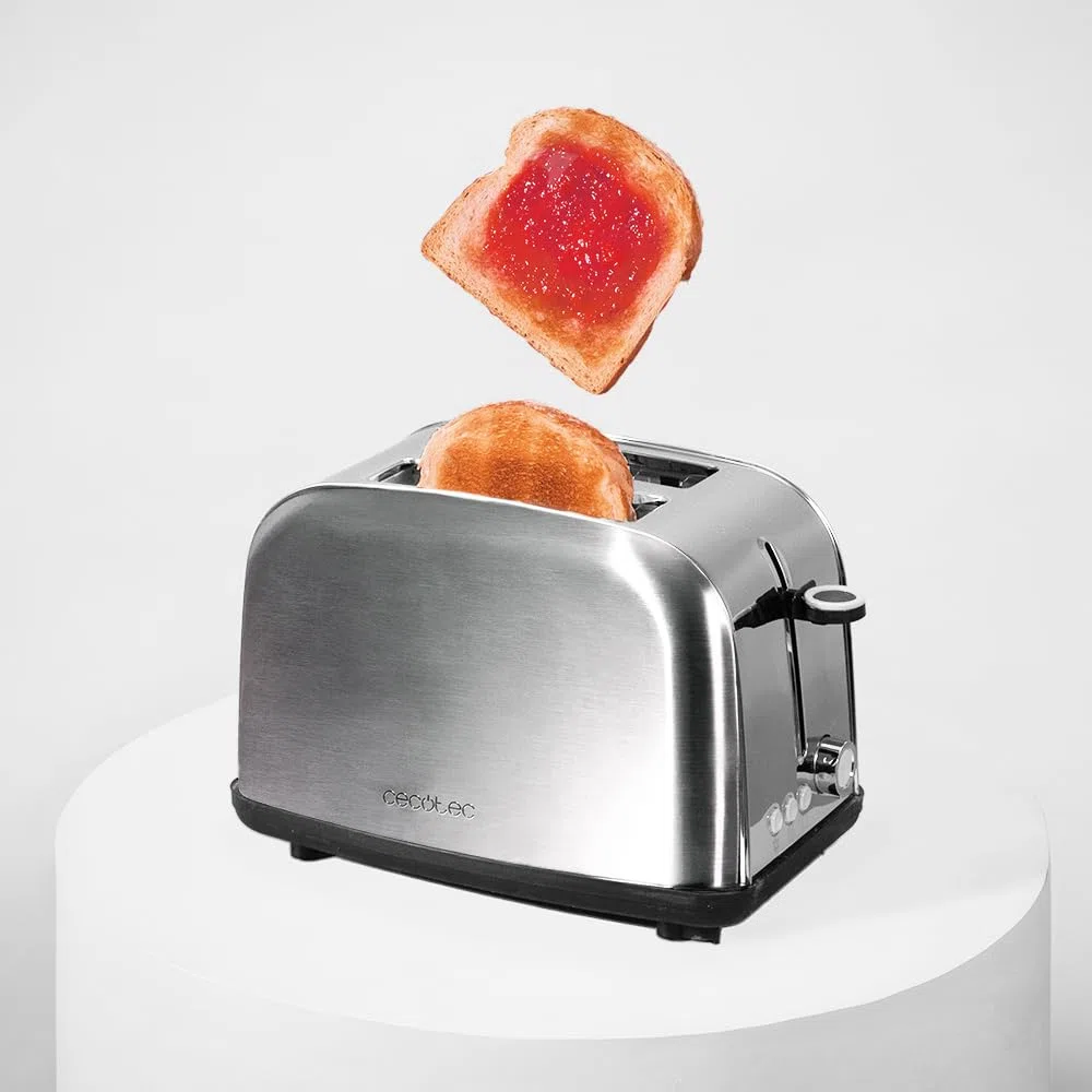 Cecotec Tostapane Verticale 2 Slot Brevi Toastin' time 850 Inox Lite. 850 W, 2 fette di pane, fessura larga 3,8 cm, supporto per panini e vassoio raccogli briciole, acciaio inossidabile