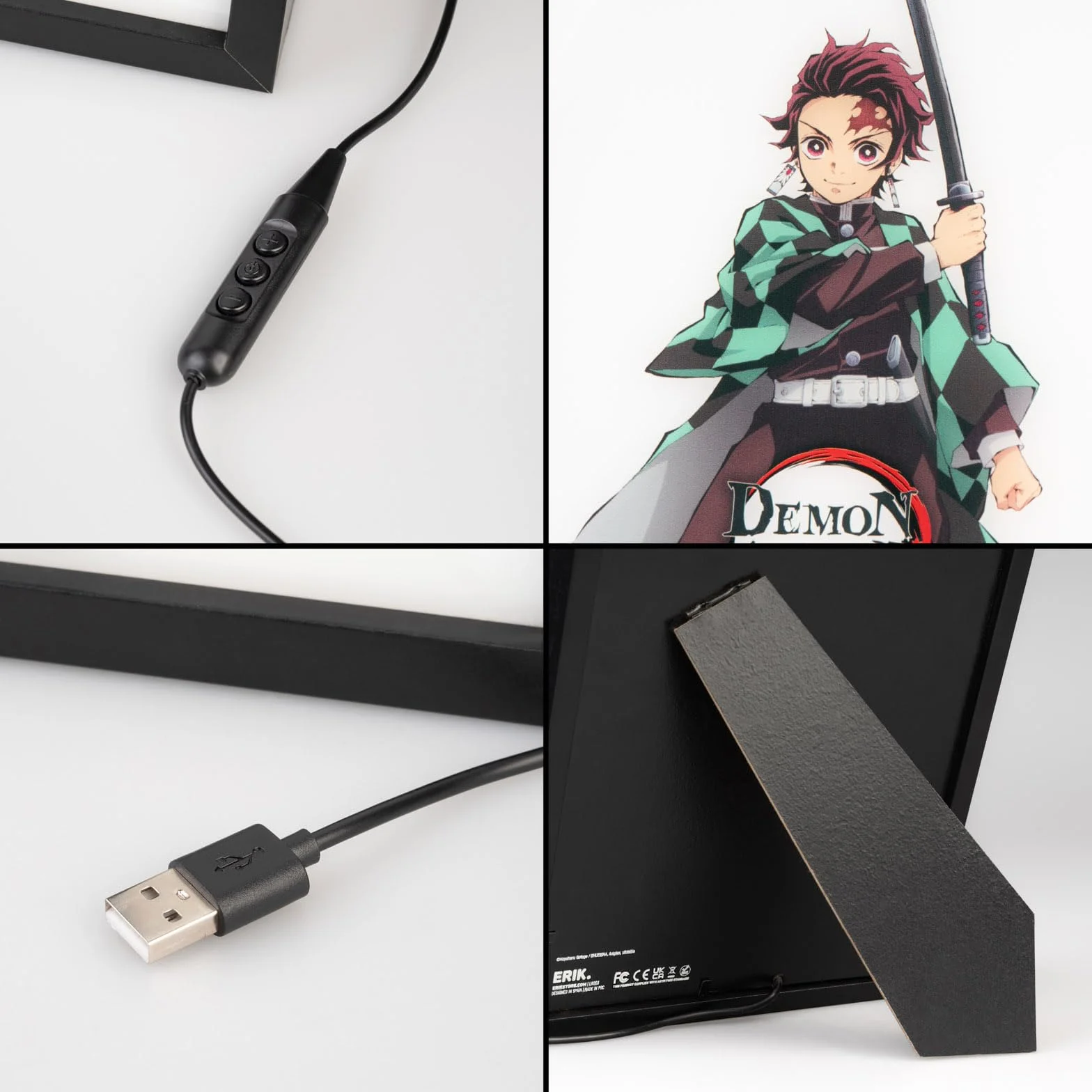 Grupo Erik Quadro Luminoso LED Demon Slayer Manga - Lampada da Tavolo Decorativa con Cornice per Gaming Room, Effetto Doppia Immagine e 15 Modalità di Luce | Cavo USB Incluso (20 x 28 x 5 cm)