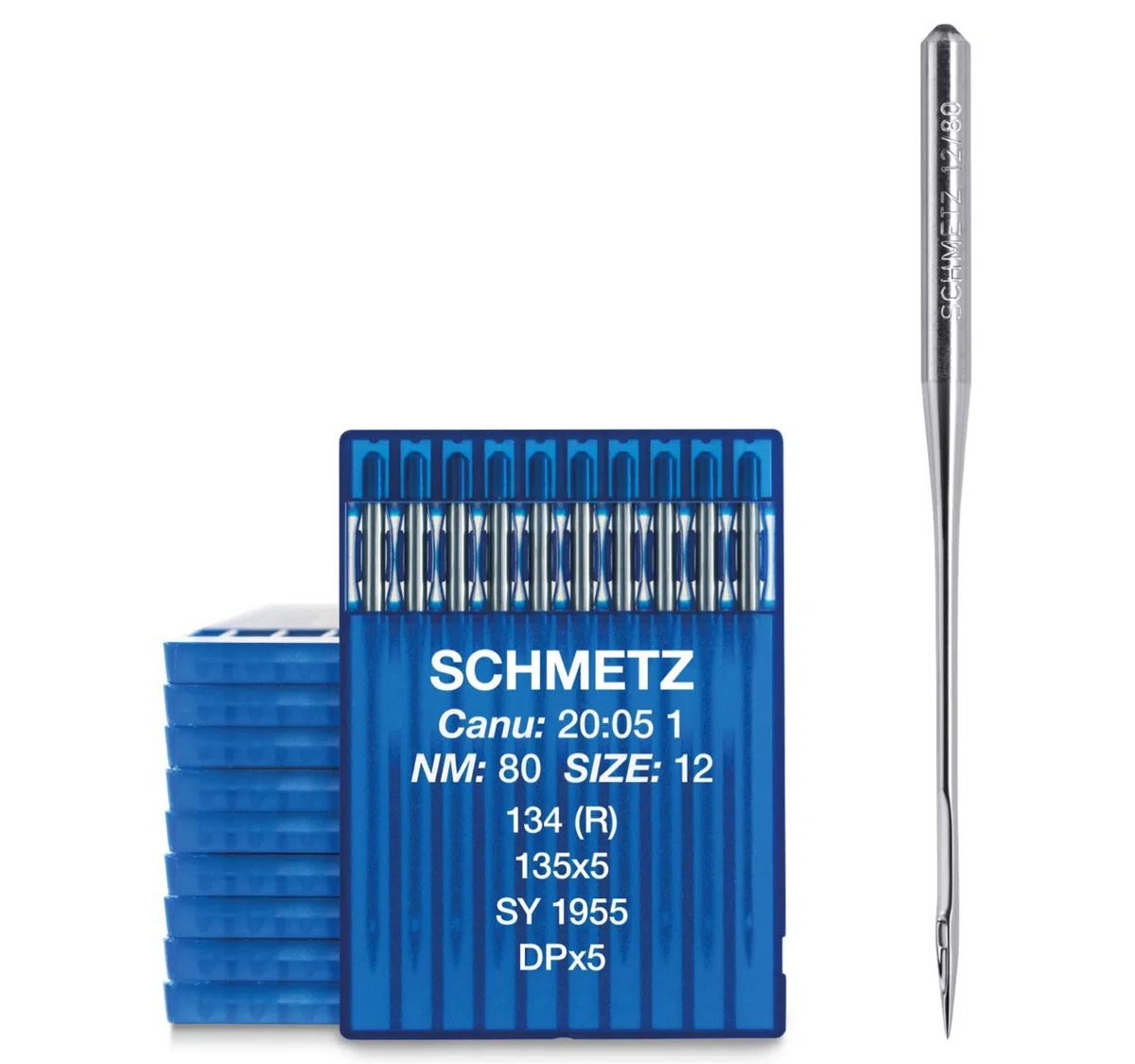 SCHMETZ | 100 Aghi per macchine da cucire industriali | Codolo Tondo | 134 (R), 135X5, SY 1955 / DPX5 | Spessore 80/12 | Nota: verificare il sistema consigliato nelle istruzioni per l'uso