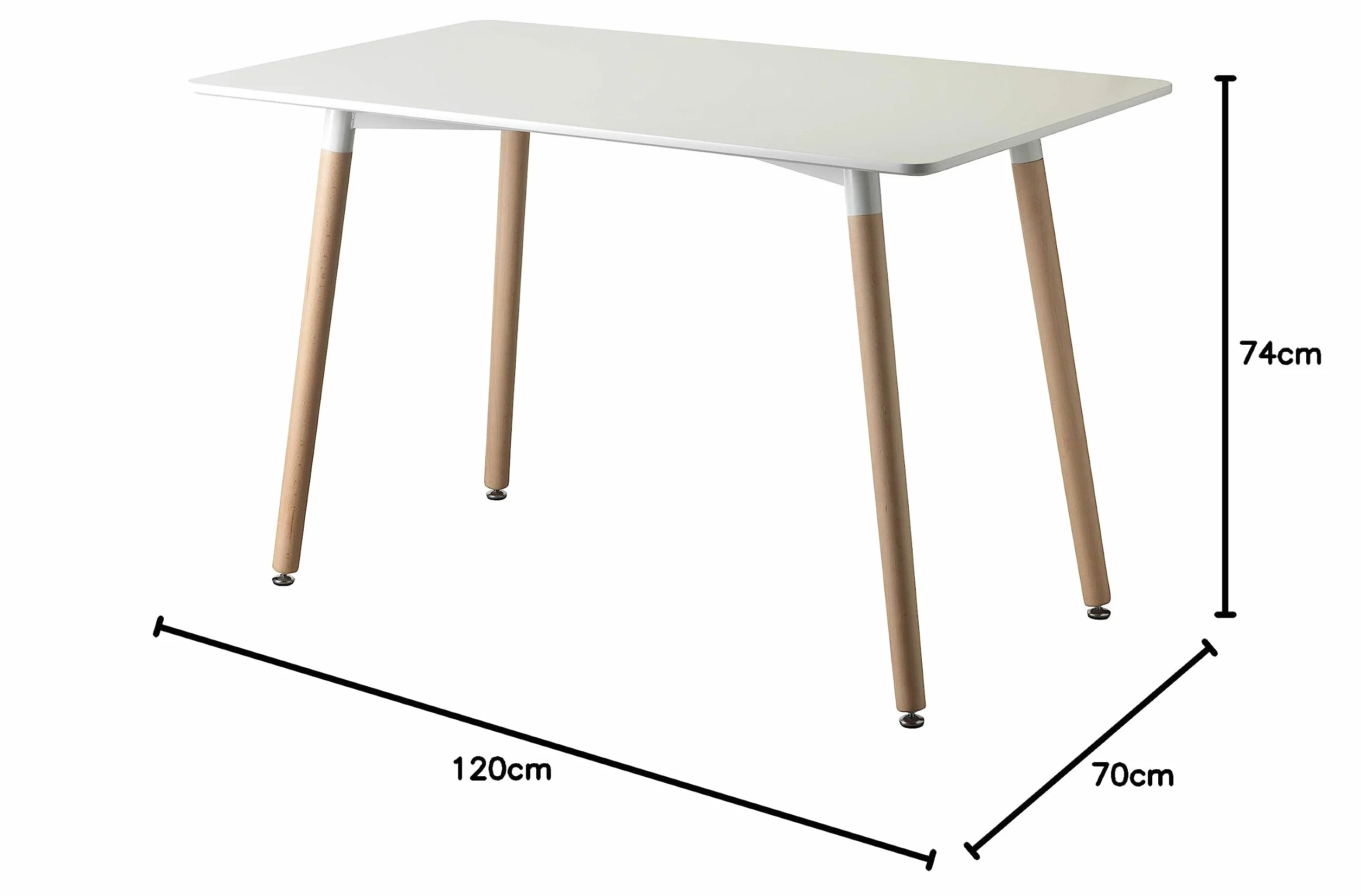 Baroni Home Tavolo Bianco da Pranzo in legno. Scrivania da Ufficio con Gambe in Legno 120X70X72cm