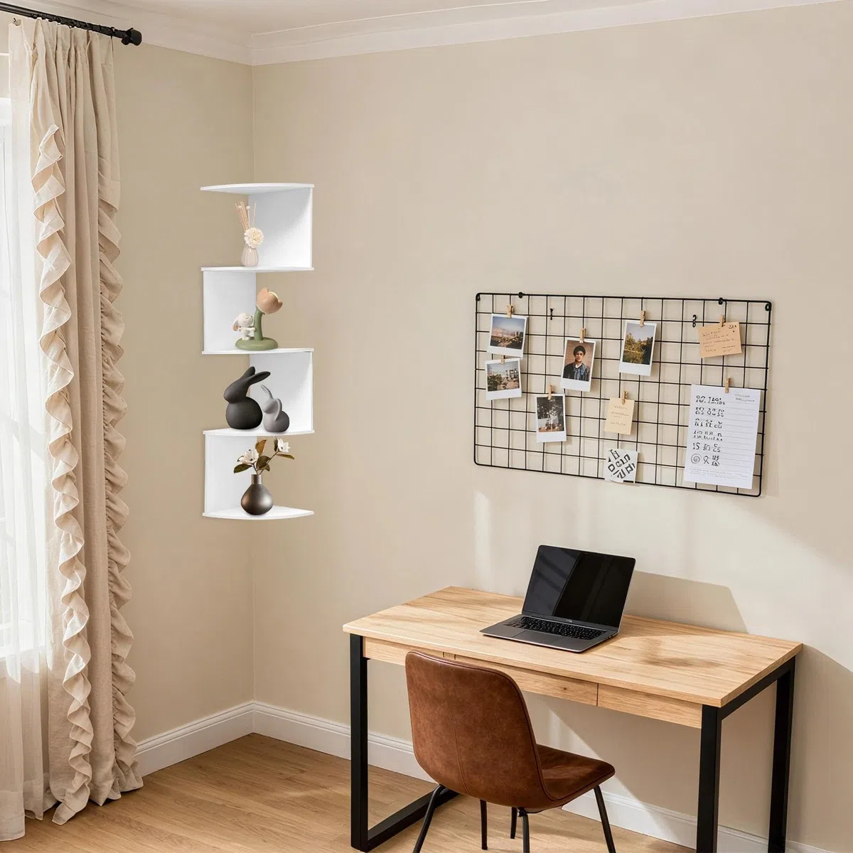5 Ripiani Mensola, Libreria Angolare, Muro Scaffale, Angolo Parete, Pensile Moderna per Camera da Letto, Soggiorno(Bianco)