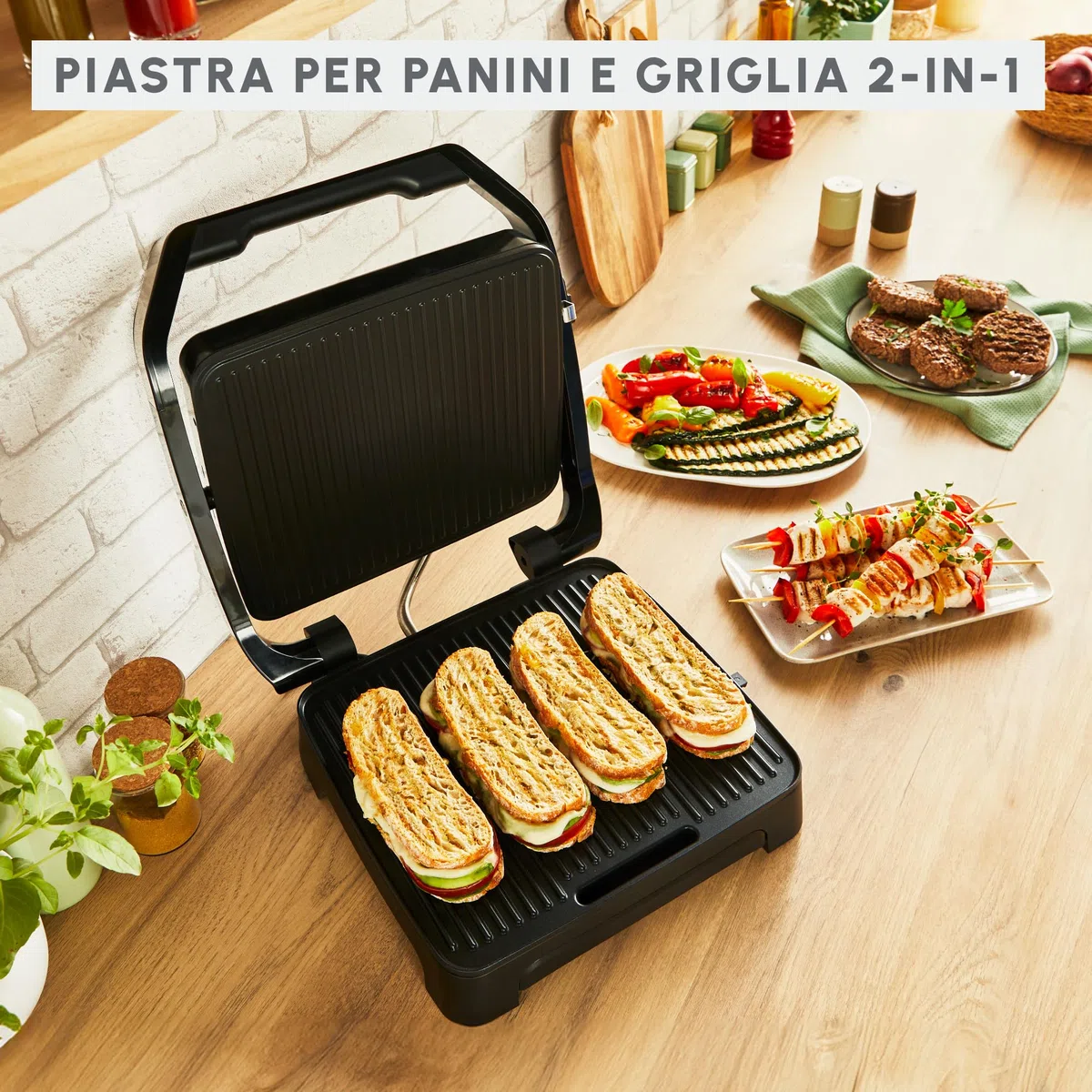Moulinex Inicio, Piastra per Panini e Griglia, Riscaldamento Rapido: 2000 W, Piastre di Cottura Antiaderenti, Ampia Superficie di Cottura, Nero, GI271810